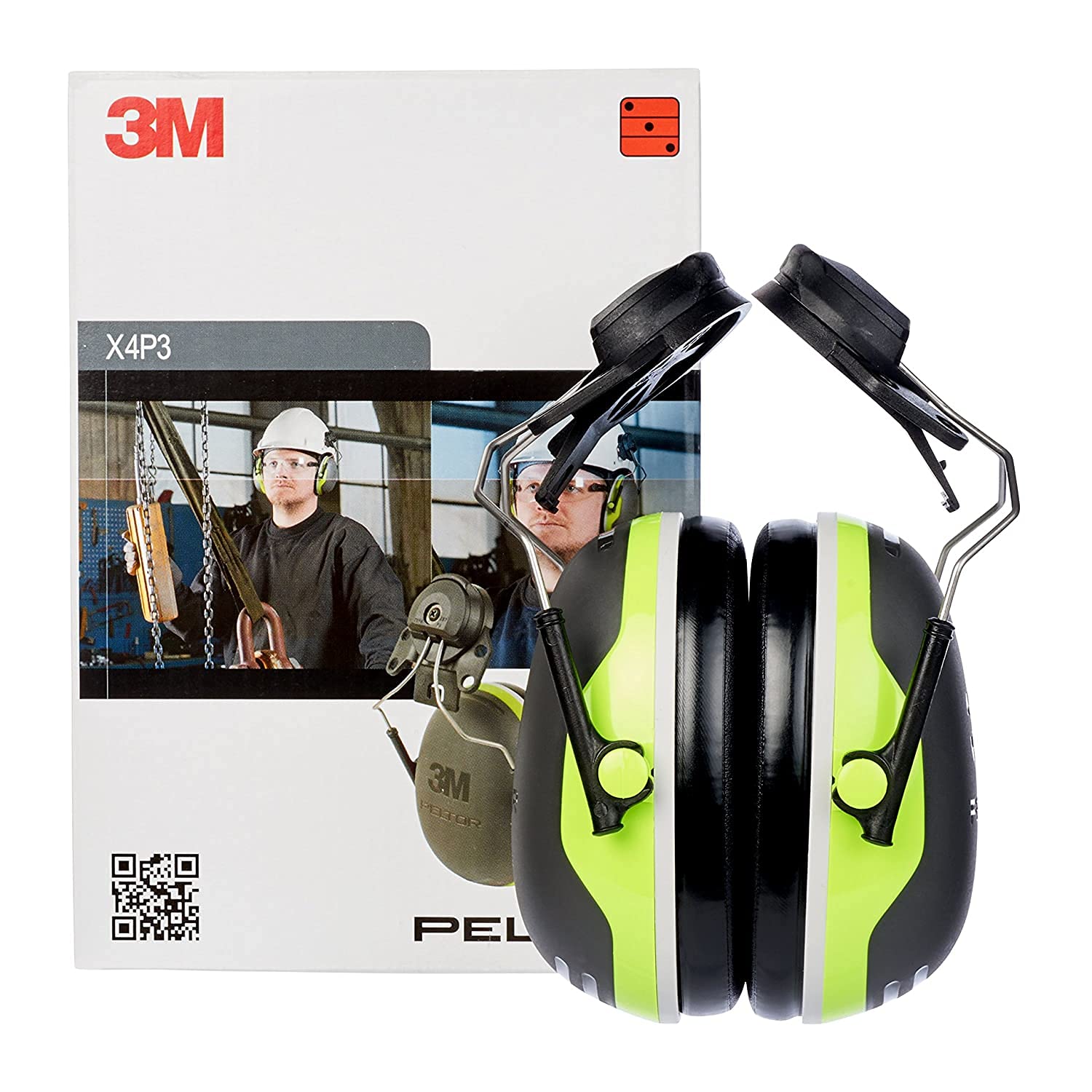 3M PELTOR Coquilles antibruit, haute visibilité, monté sur casque, X4P3