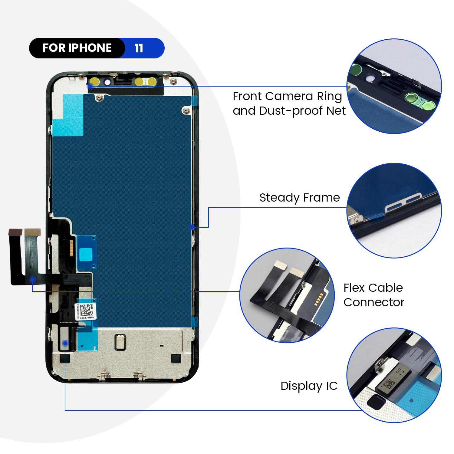 Zamiennik ekranu do iPhone'a 11 6,1 ″, zestaw naprawczy wyświetlacza dotykowego LCD Genverdix 3D, zespół digitizera z zestawem narzędzi, szkło hartowane, wodoodporny klej do ramy