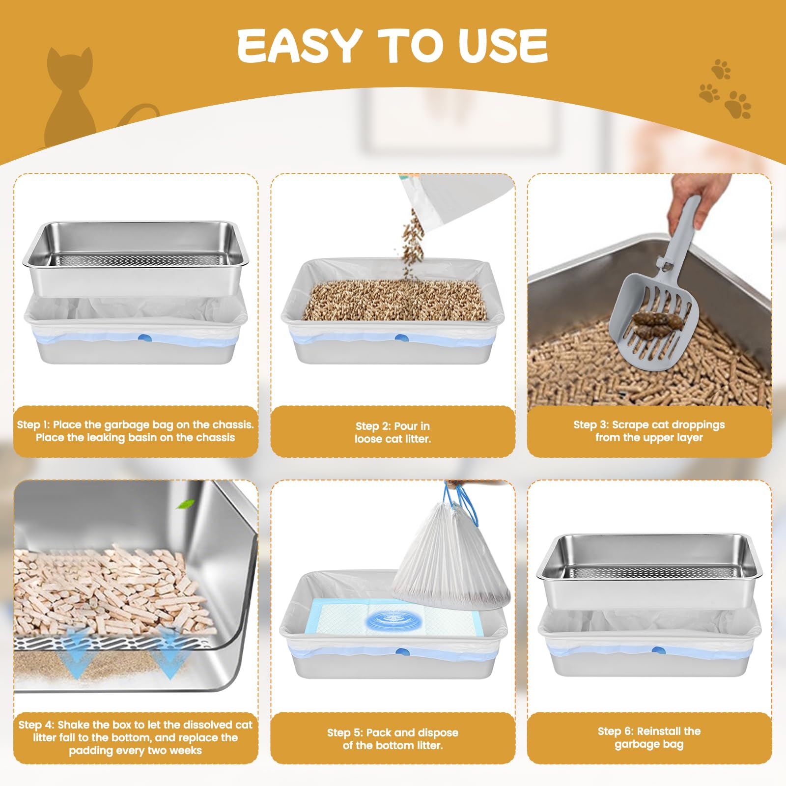 Edelstahl-Siebkasten mit Deckel, Großer Siebkasten für Katzenstreu mit Kiefernpellets und kleine Katzen (8 Inch)