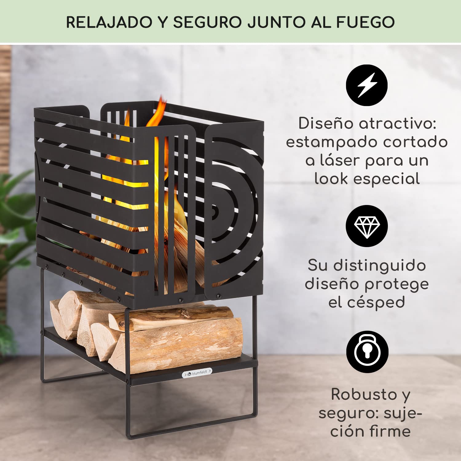 Blumfeldt Brasero Exterior, Estufas de Leña para Jardín Portátil con Stand, Estufa Exterior para Usarla en Jardín, Terraza, Patio y BBQ, Quemador de Leña de Acero Camping Muy Resistente
