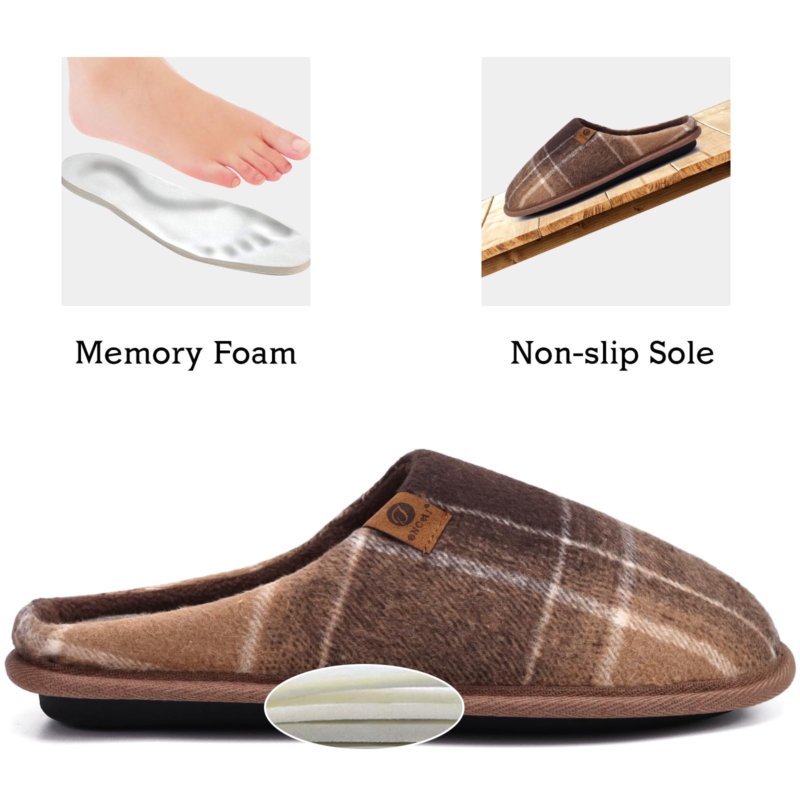 ONCAI Pantofole da Uomo Invernali, Comoda Memory Foam Calde Scarpe da Casa in Lana Con Suola Antiscivolo Taglia 40-49 EU