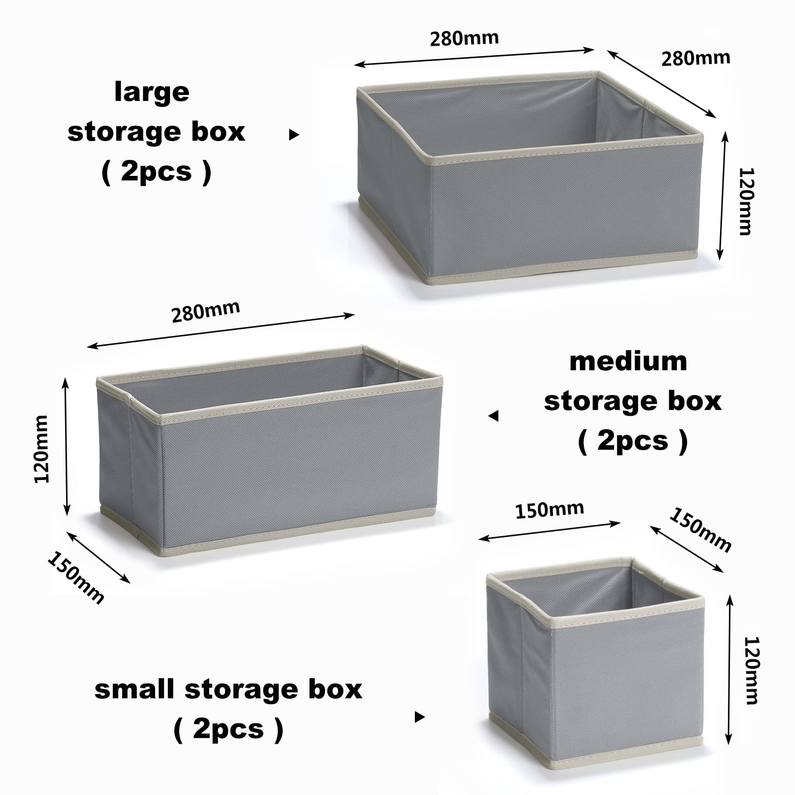 Organizzatore Per Cassetti In Tessuto - Set Di 6 Scatole Pieghevoli Bianche, 3 Misure Per Armadio - Foto 4