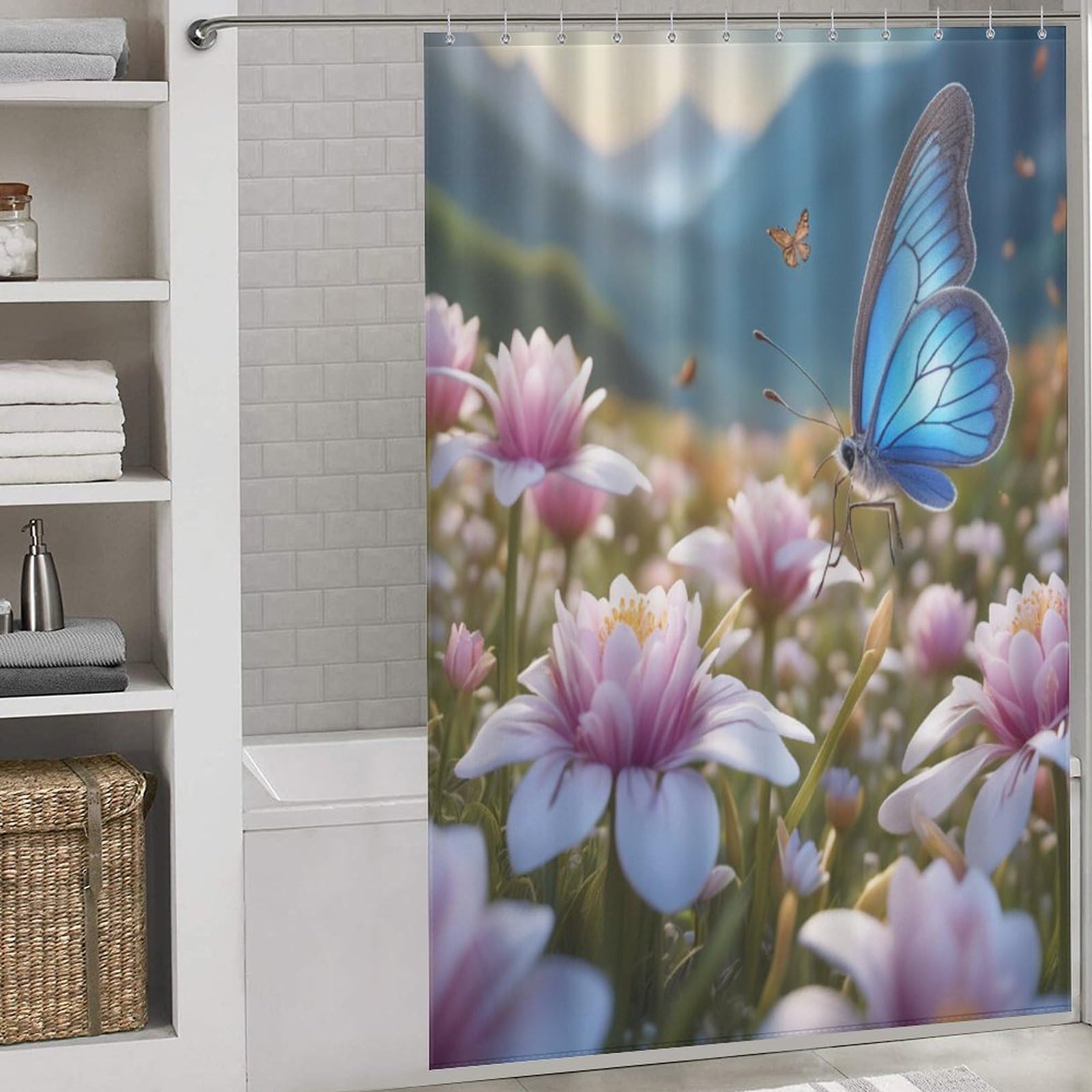 Rideau douche lavable et imperméable motif papillon pour embellir votre douche familiale