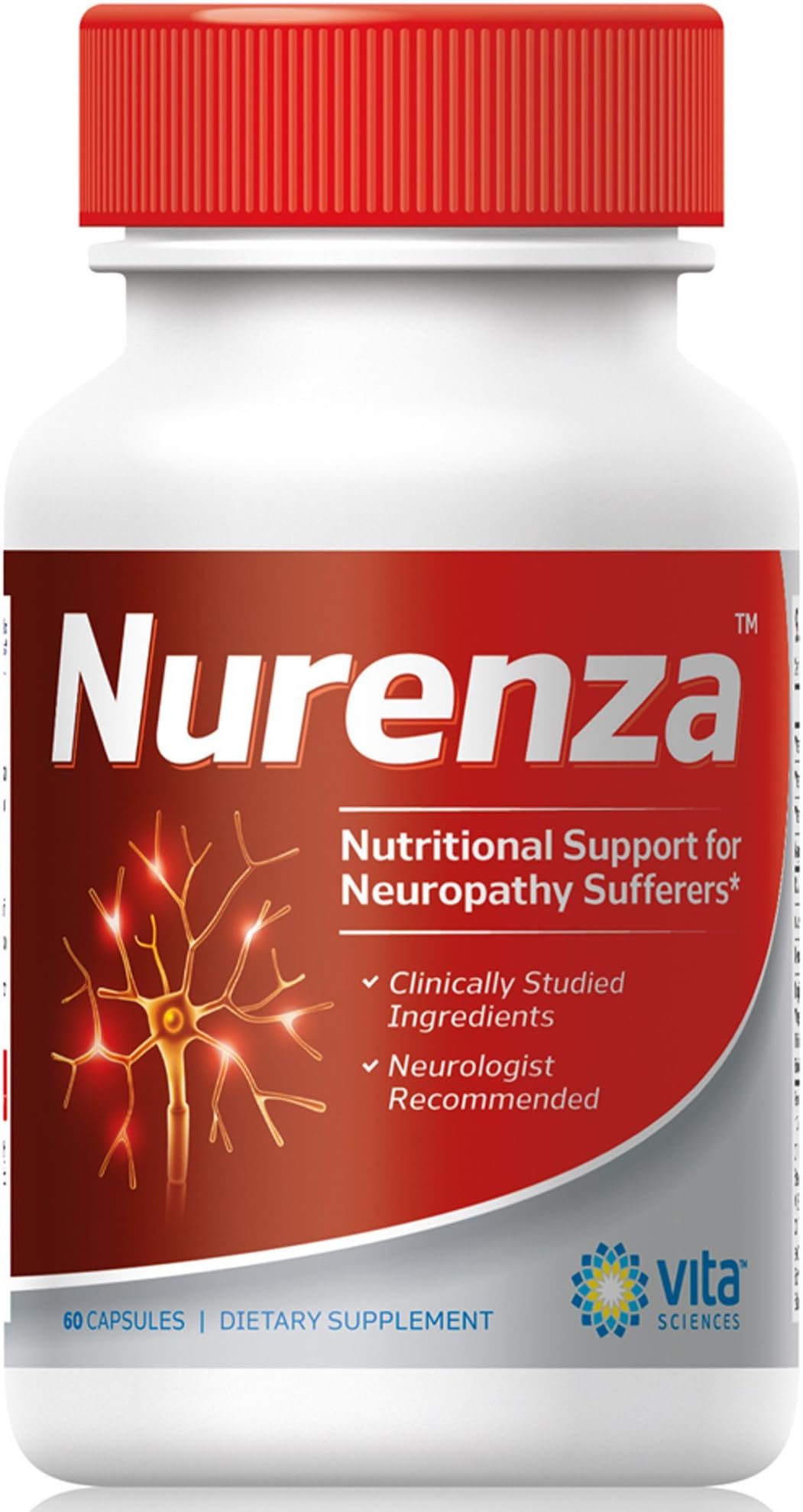 Nurenza Neuropathy Relief Supplement 40x Strength Natural R-ALA Form for Nerve Health, Fast Repair w/Vitamins, Antioxidants Revitalizing Feet, Hands, Legs, and Toes. 60 Ct.