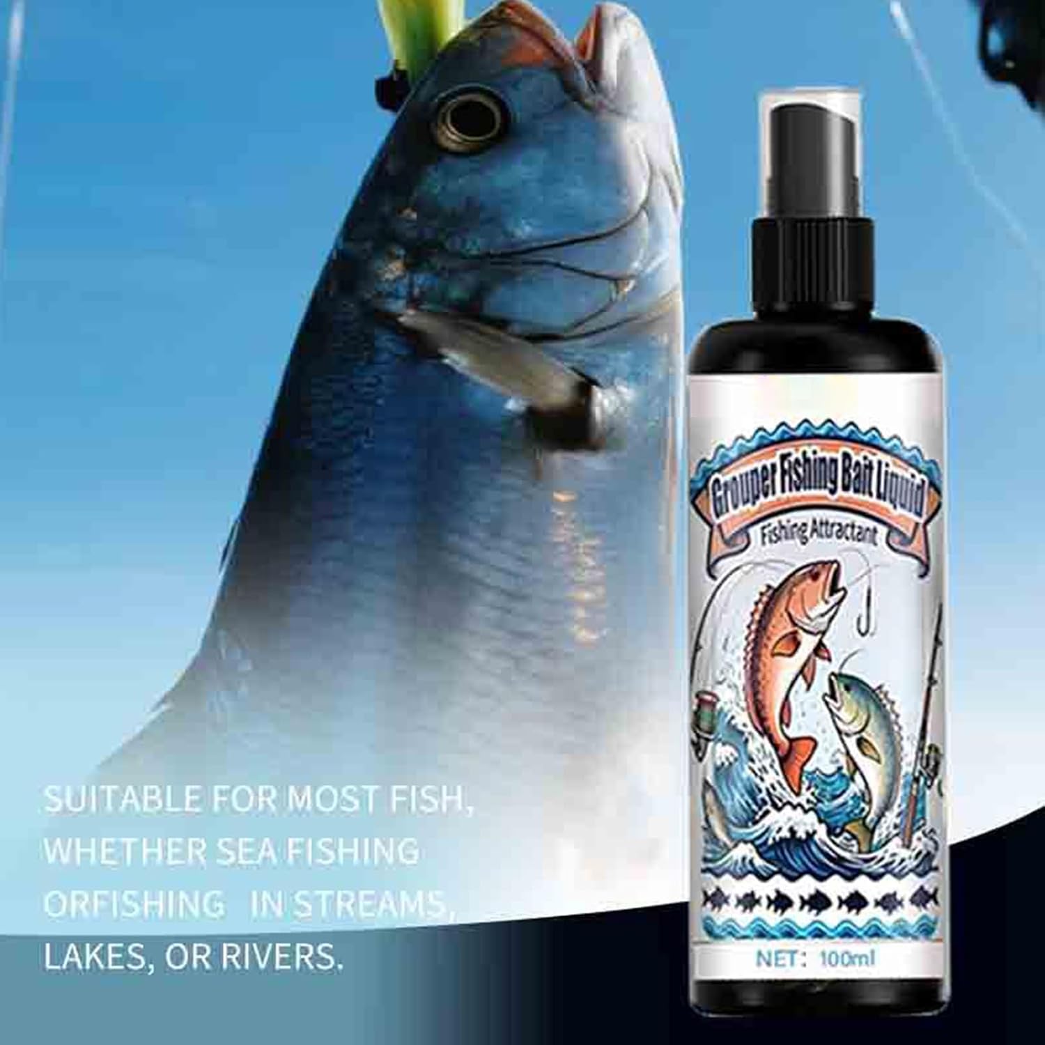 Fish Attractant | Angling Spraying Solution 100ml,Fish Attractant for Lures Baits | for Bass Catfish Trout Carp Walleye Pike Lake Pond River Reservoir Saltwater