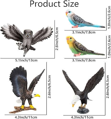 Miniatura 3 de Toymany Juego de 5 figuras de pájaro con texturas realistas de águila, juguetes de águila, búho calvo, regalo educativo de cumpleaños para niños y
