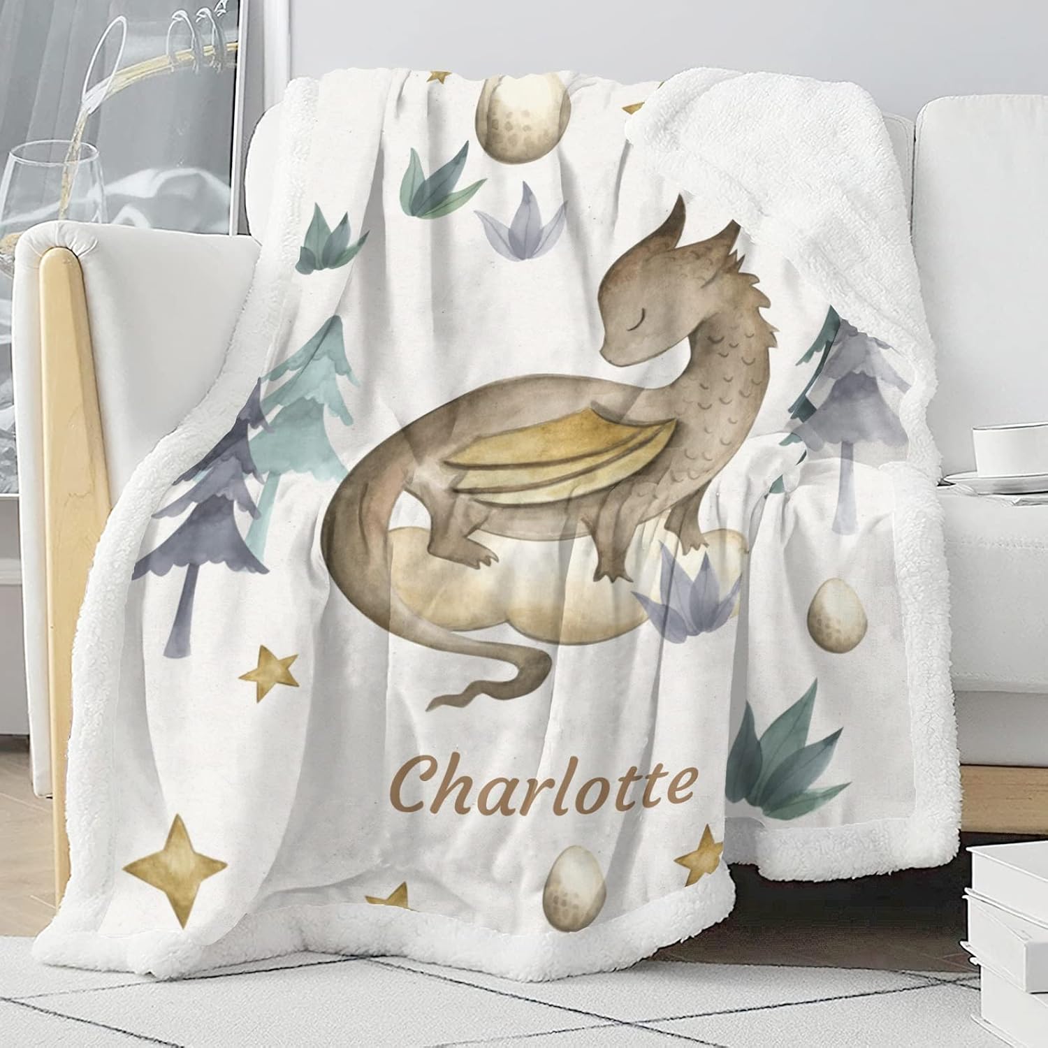 Little Dragon Egg Personalized Sherpa Baby Blankets for Boys Girls,Newborn Custom Name Blanket for Shower Gift 30x40 in