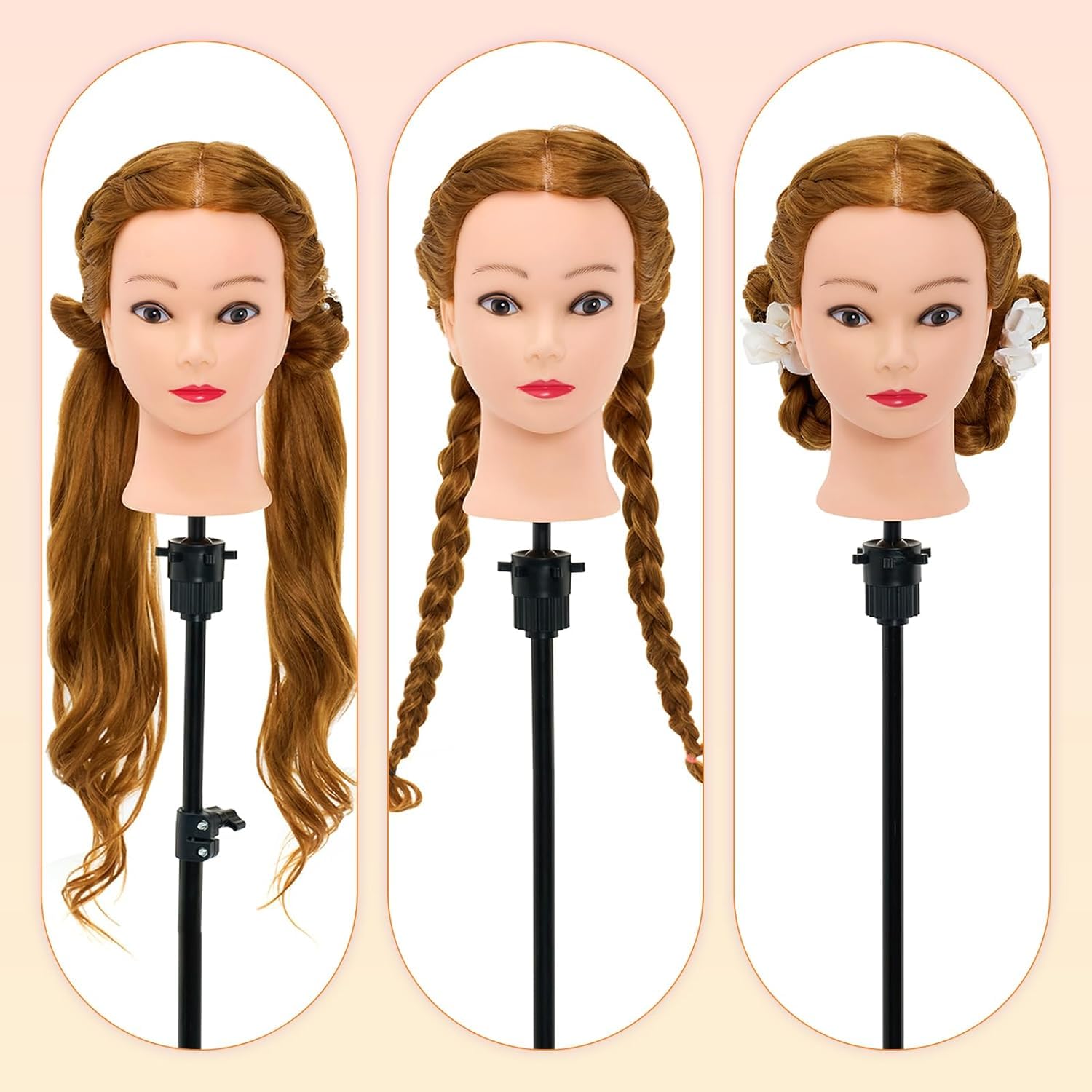 Neverland Beauty 30" Übungskopf Frisierkopf Friseur 100% Synthetisches Haar Perückenkopf mit Halter + Zubehör Set