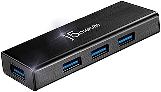 j5create 4-Port Powered USB 3.0 Data Hub with 2 ft Extended Cable [15W Power Adapter Included] for Mac, MacBook, Windows, Laptop, Surface, XPS, PC (JUH340)