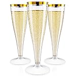 JOLLY CHEF 36 Count Plastic Champagne Flutes 4.5 oz Gold Rim Clear Disposable Toasting Glasses