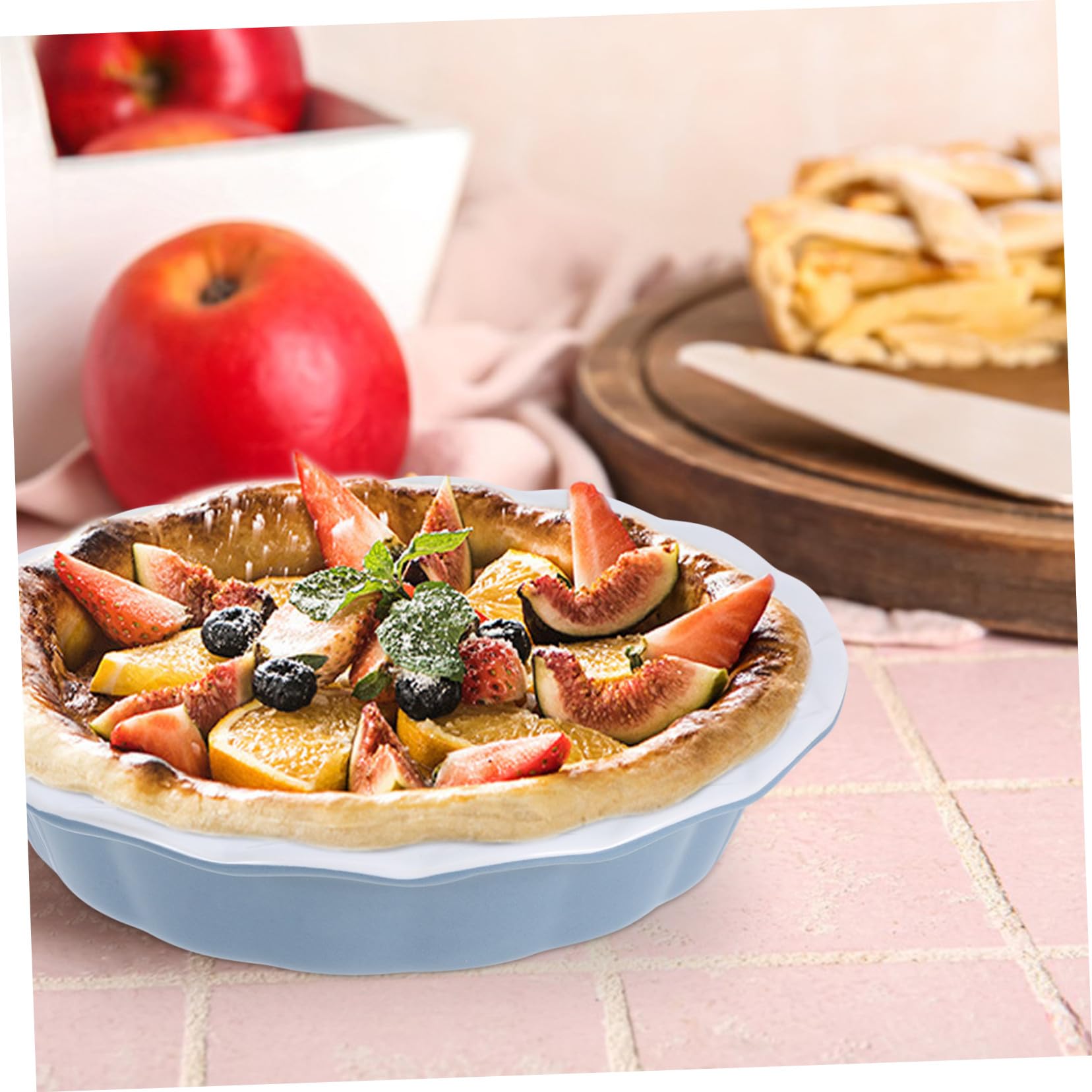 Cabilock Moule à Tarte Profond en Céramique Ronde avec Bord Ondulé Antiadhésif Plat à Tarte pour Cuisson Four et Utilisation Polyvalente Cuisine