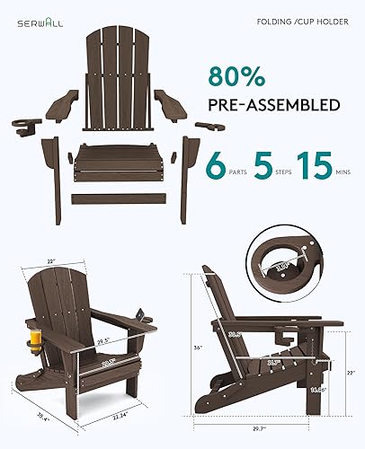 Miniatura 3 de SERWALL Silla Adirondack con portavasos, sillas Adirondack compuestas de polietileno de alta densidad para exteriores, para todo tipo de clima