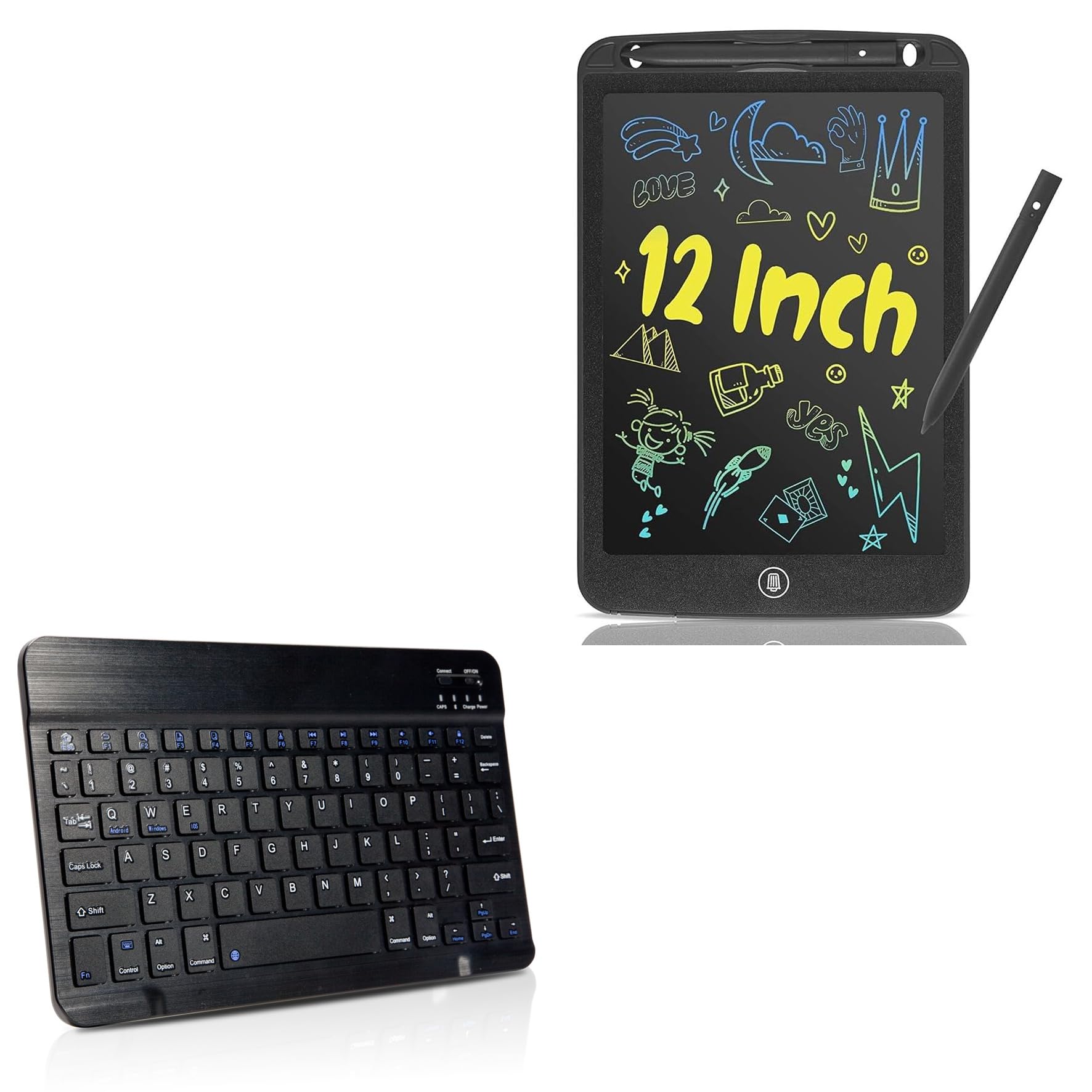 BoxWaveKeyboard Compatible with LEYAOYAO Writing Tablet for Kids Doodle Board (12 in) - SlimKeys Bluetooth Keyboard, Portable Keyboard with Integrated Commands - Jet Black
