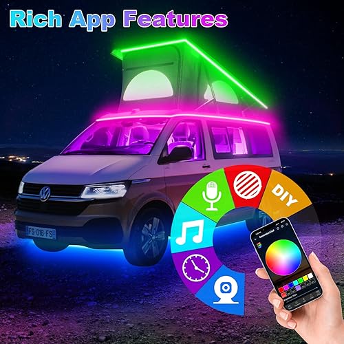 Miniatura 5 de TENDIST Tira de luces para toldo de autocaravana de 50 pies, control de aplicación de luz RGB de 12 V, impermeable IP67, iluminación LED para