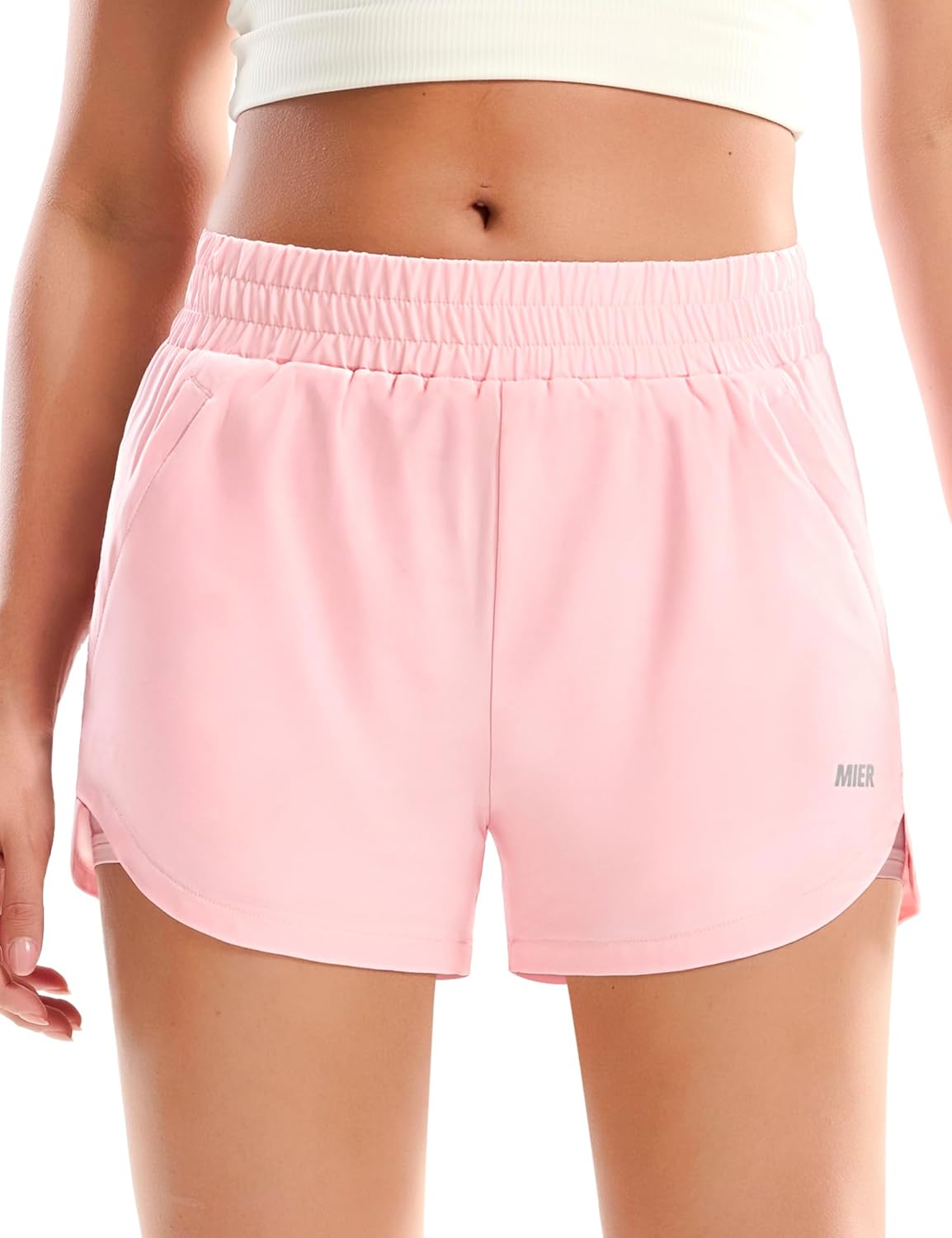 MIER Womens 3" Running Shorts with Mesh Liner - Mid Waisted 2 in 1 Quick Dry Workout Gym Athletic Shorts with Zipper Pockets - Image 2