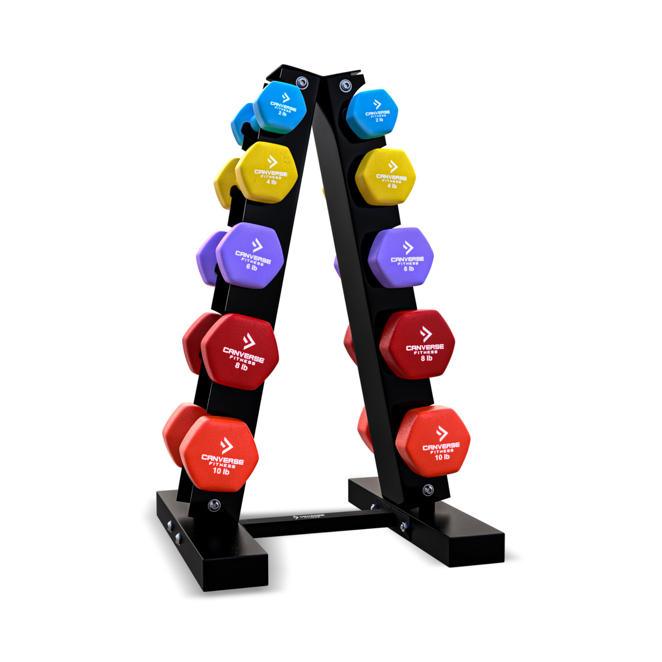 Neoprene Workout Dumbbells Weights - Non Slip, Anti Roll Exercise & Fitness Dumbbells Combo With Rack - Hex Shaped Hand weights for Men & Women - Ideal for Home and Gyms training