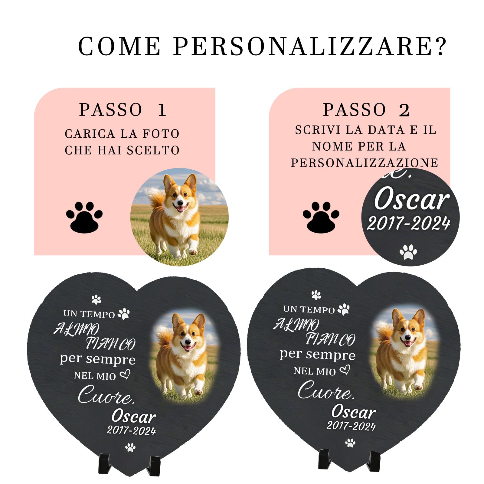 Lapide Personalizzata per Animali Domestici - Targa Commemorativa Quadrata con Foto e Nome - Regalo per la Perdita di Un Cane - Decorazione per Cimitero per Animali (Style F)