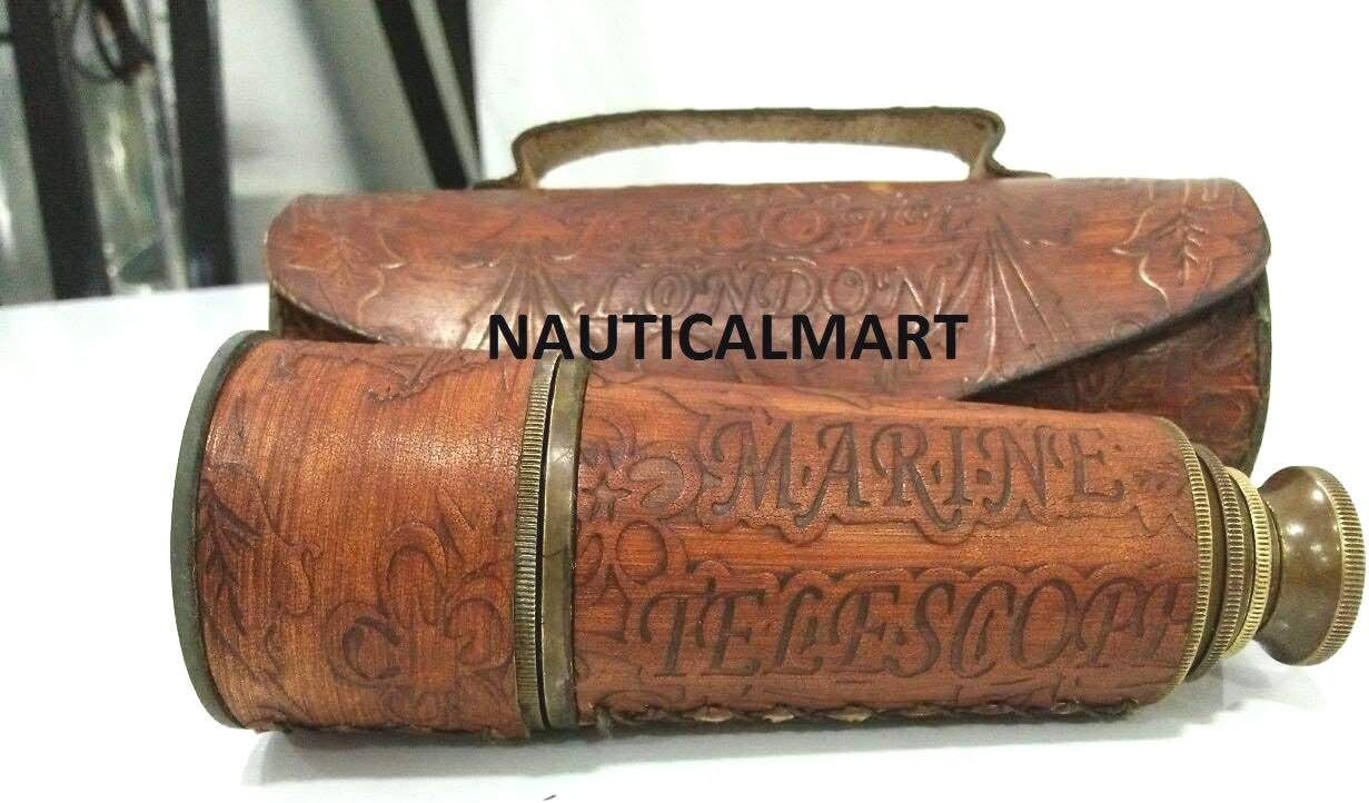 Royal Navy Brass Antique Telescope Pullout Leather Seathed 1915 Nauticalmart