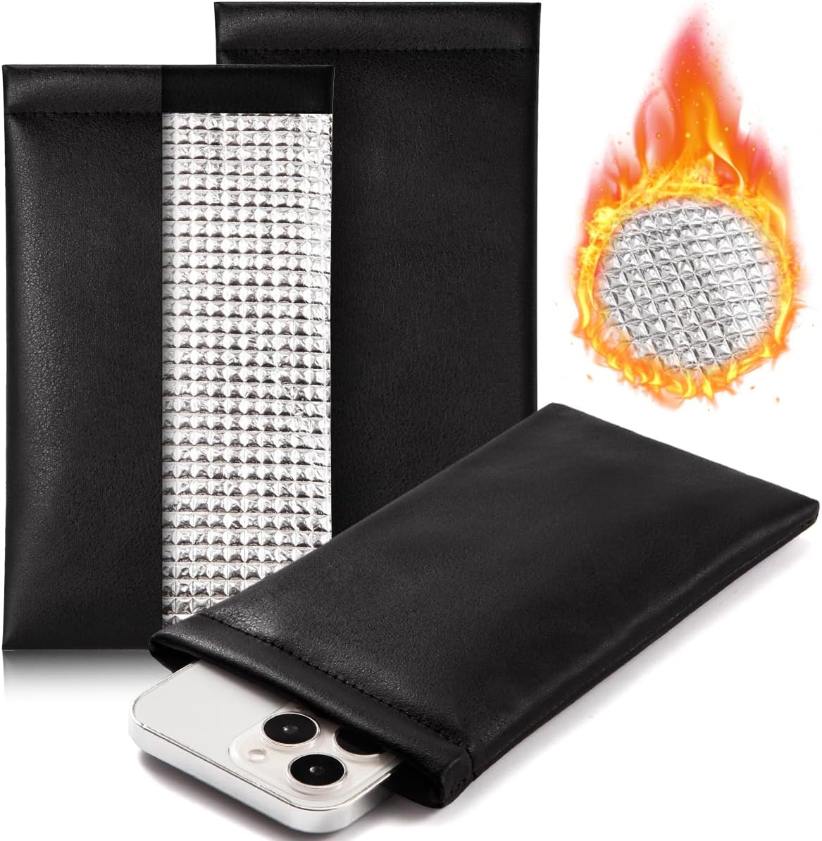 TRIUMPH VISION Squeeze Phone Sleeve PU Leather Pouch Cell-Phone Soft Cases Heat Insulation Layer Thermal Bag Cold Weather Black 3 Pack