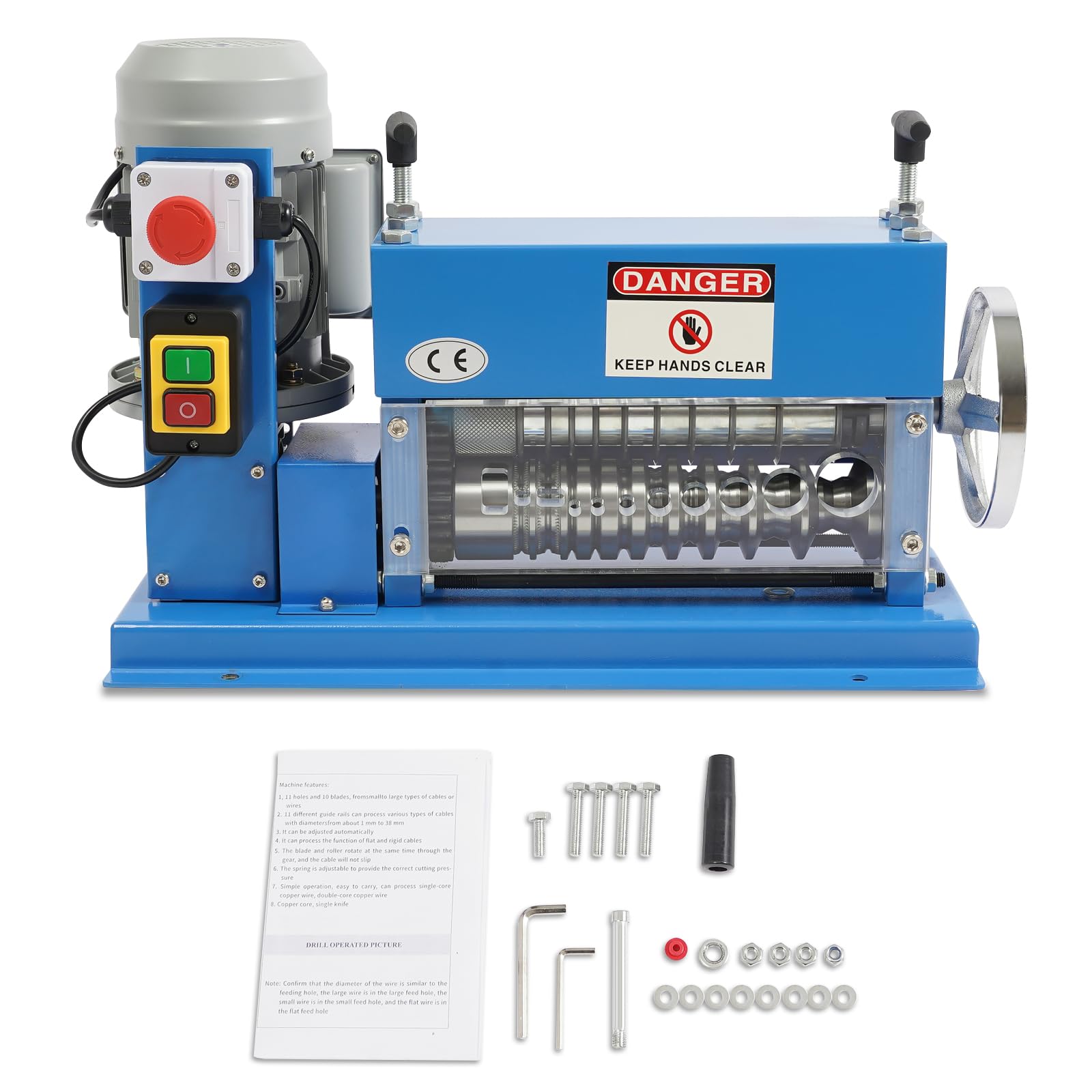 Charocean Blue Automatic Wire Stripper Electrical Cable Stripper Machine 370W Cable Stripper Machine 1.5Mm ~ 38Mm Electric Wire Stripper, 11 Channel Copper Cable Machine For Leftover Cable Recycling