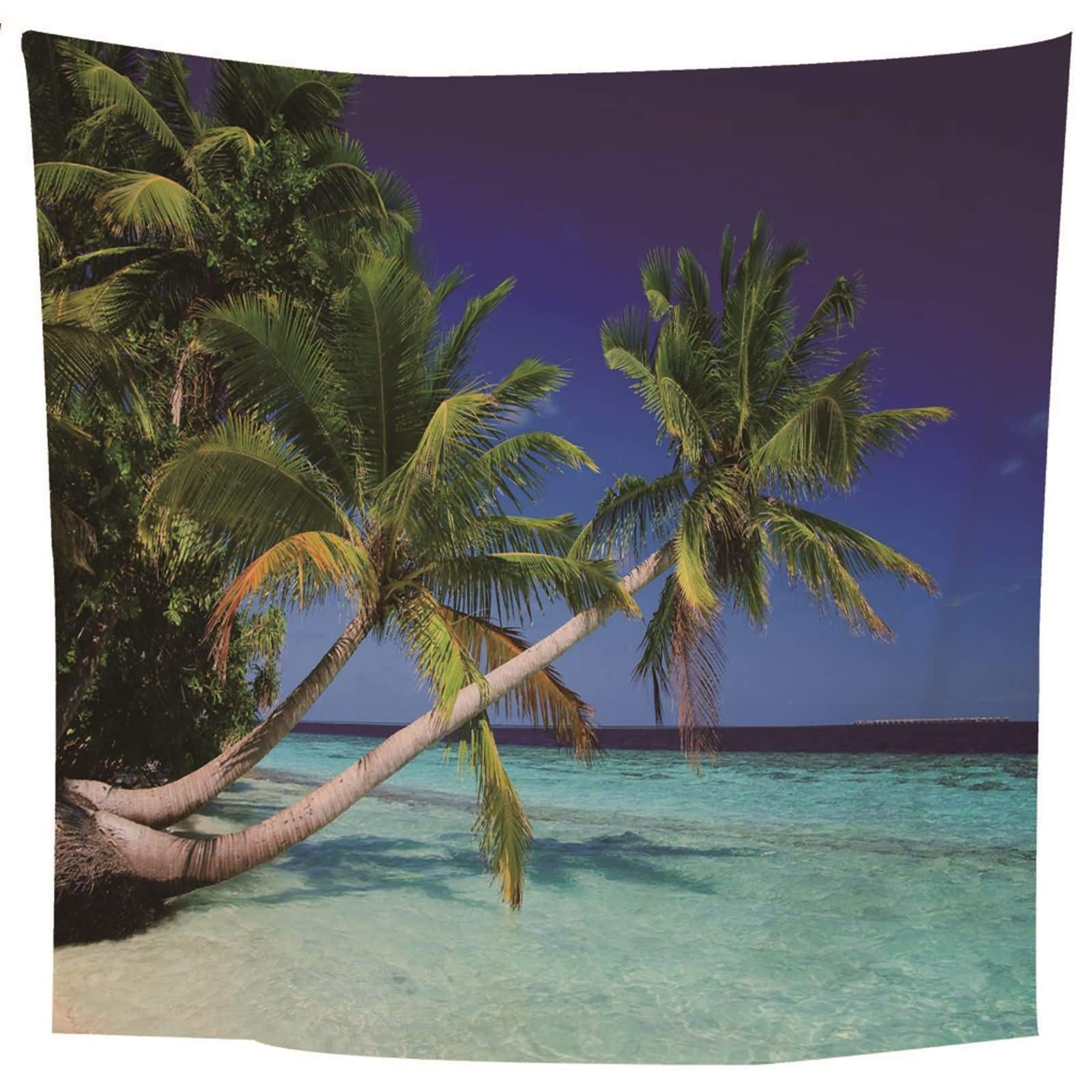 Tenture murale chambre salon motif mer bleu et vert en tissu