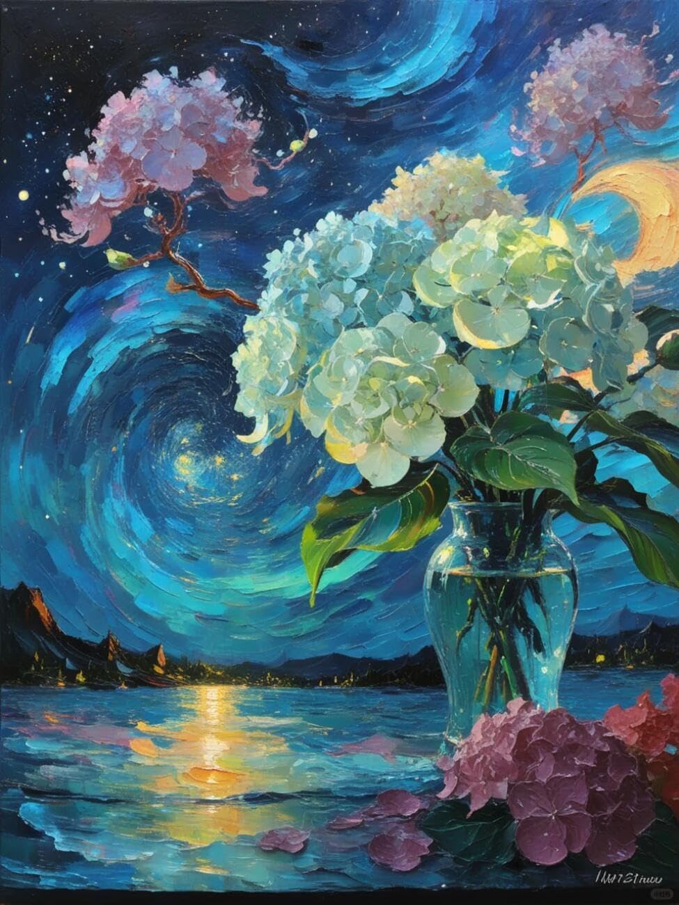Henypt Cross Stitch Kits Hydrangea Oil Painting Flowers DIY Needlepoint Set for Beginners The Elderly with Accessories Home & Leisure/Gifts 14CT 50x70cm