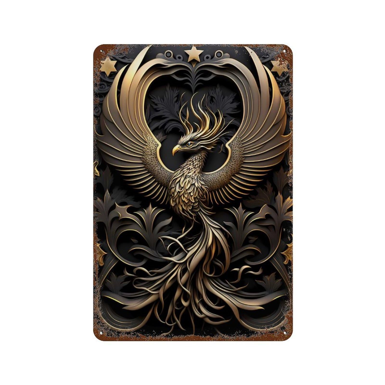 Golden Queen Phoenix Wings 11.8"x7.9" Weathered Tin Sign, Shabby Chic Decor for Cafe, Home Bar And Lounge Decor