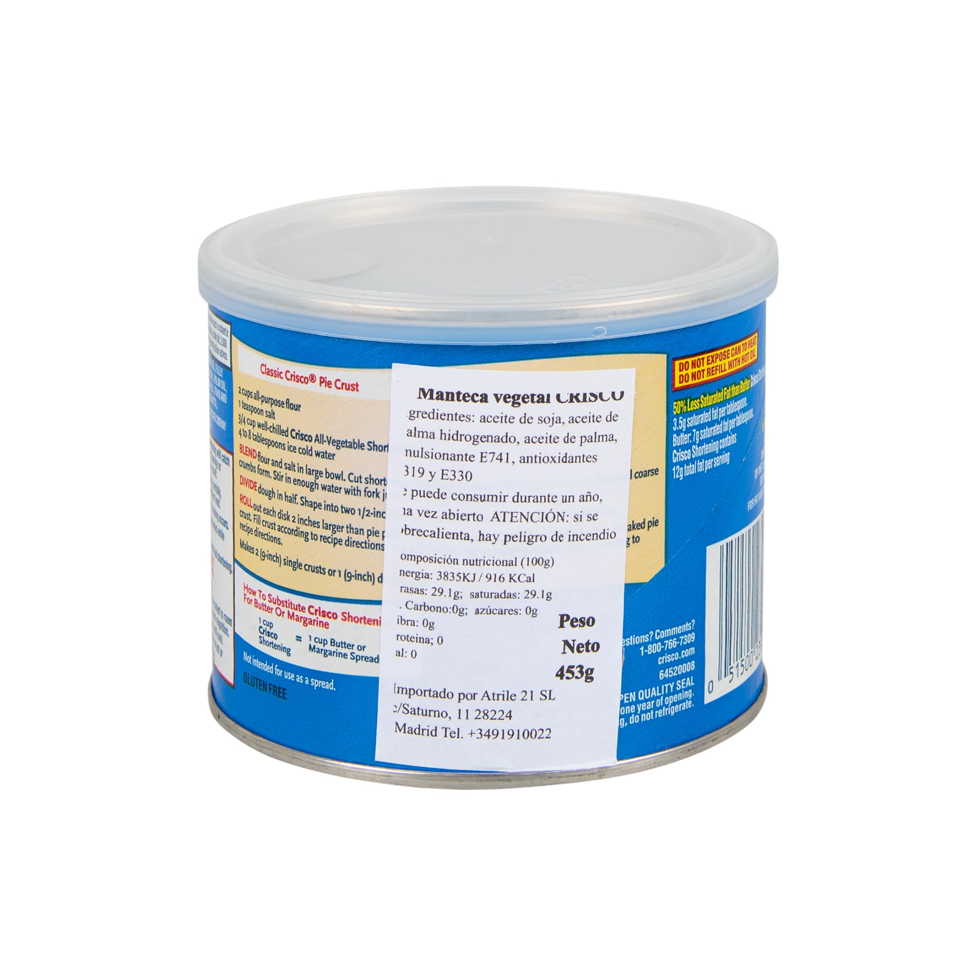 Crisco Grasa Vegetal 100% Vegana Shortening Sustituto de Mantequilla para Repostería