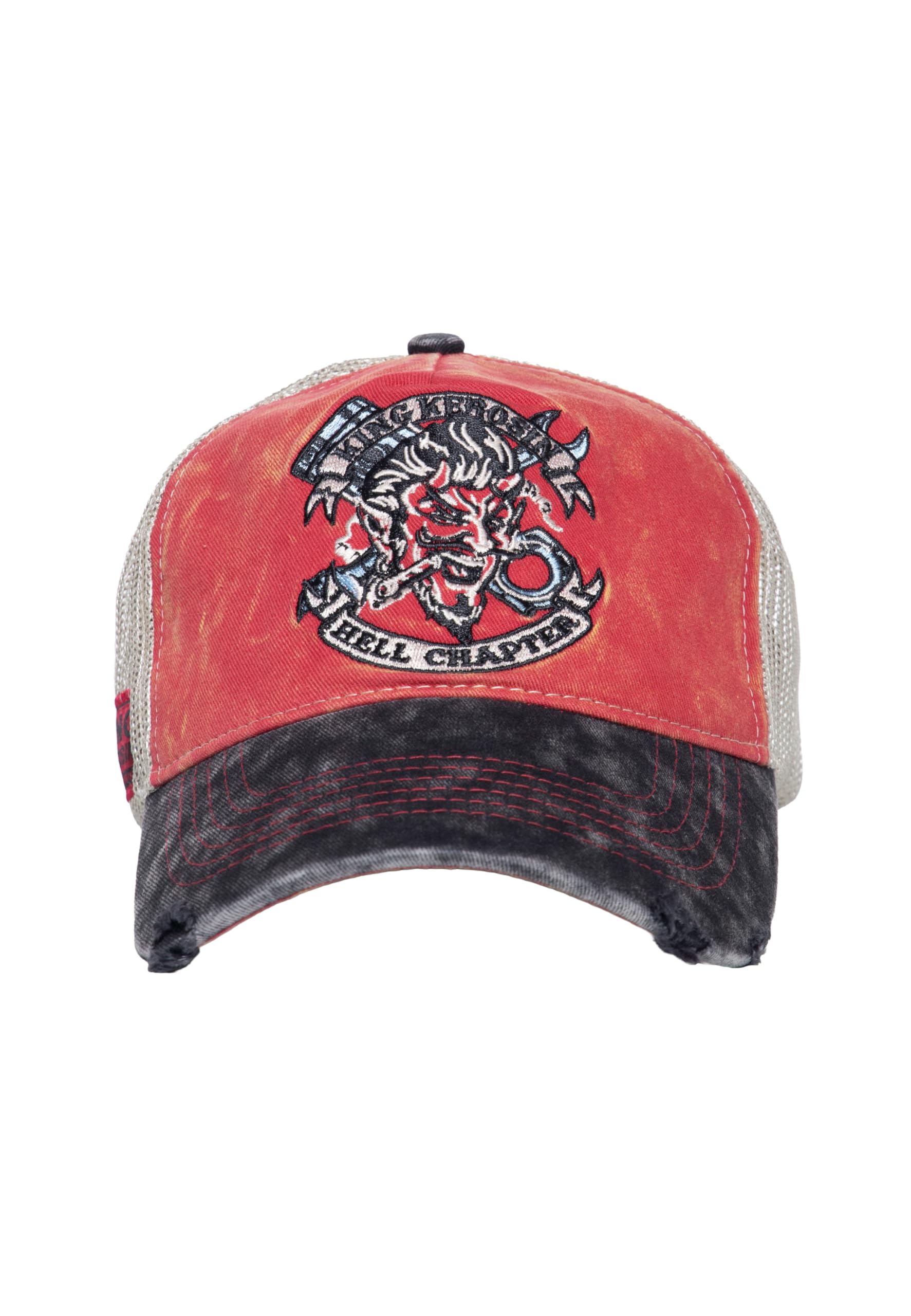 King Kerosin Męska czapka z daszkiem · czapka z daszkiem · siateczka · Snapback · Vintage · Retro · siatka · Devil · Biker · Motocykl · Used Look · Patch · Haft Diabeł · Rock · Hell Chapter