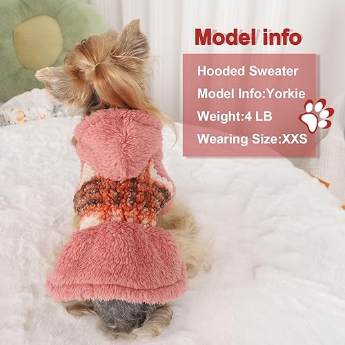 Miniatura 10 de Vestidos de perro para perros pequeños, hembra, suéter de invierno para cachorros, sudadera con capucha para clima frío, abrigo de perro, forro