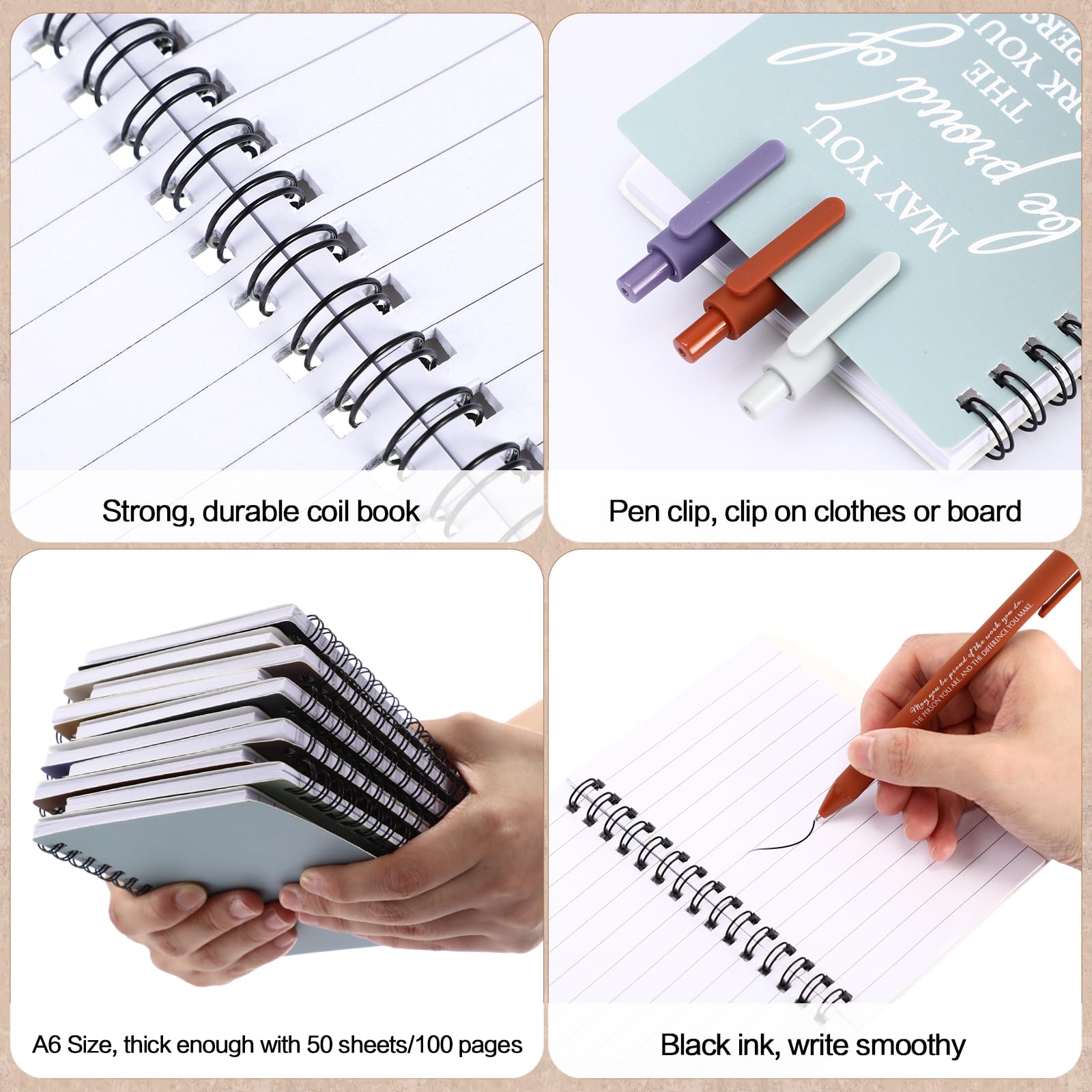 Honoson Set di 50 quaderni di apprezzamento per i dipendenti, con penna a sfera, mini quaderno a spirale ispirazione, regalo di ringraziamento per Natale, per dipendenti, colleghi, insegnanti (colori