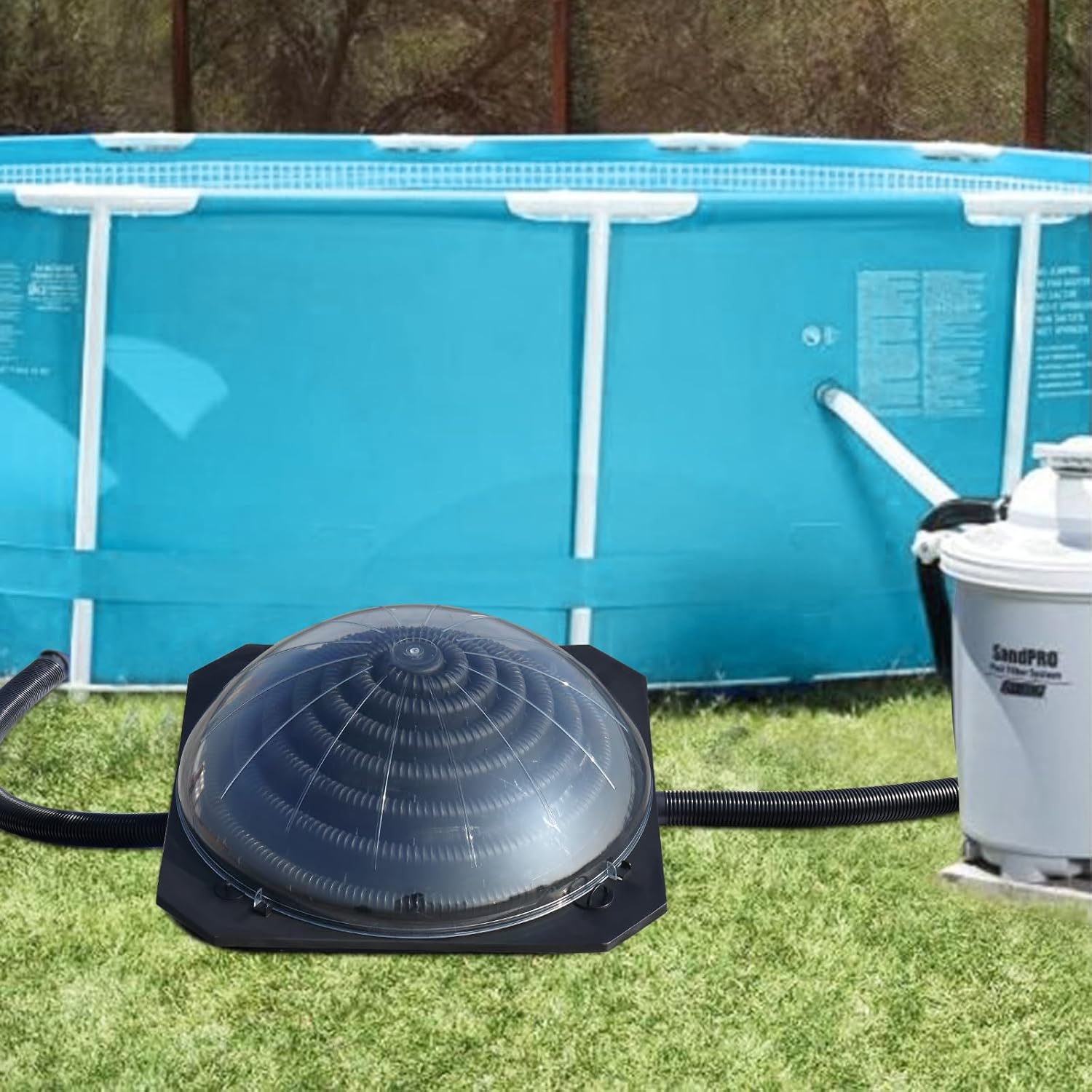 VINGLI Solar Pool Heater, Domed and Foldable Solar Powered Hot Water Heater for Above Ground and Inground Pools, Black