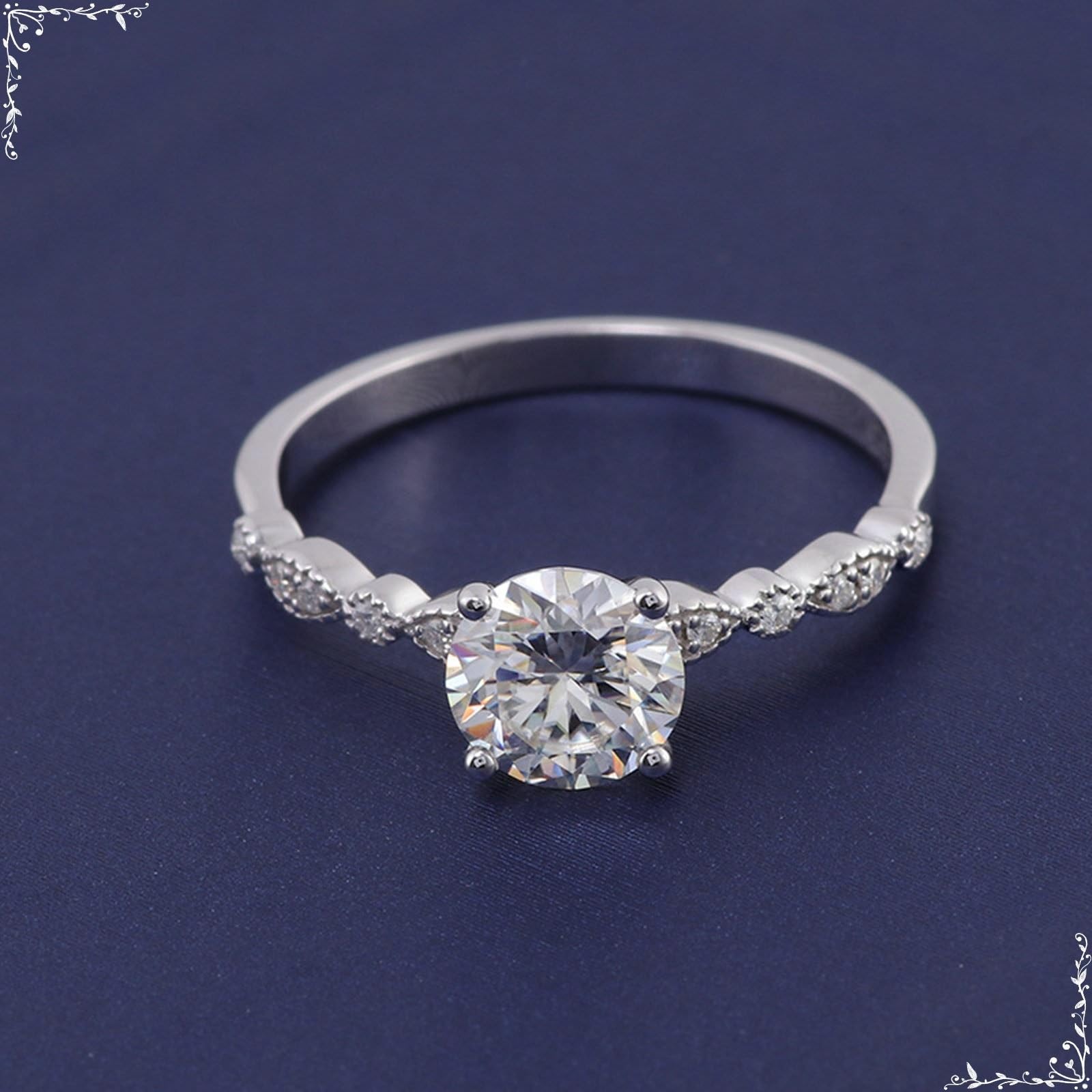Anillo de compromiso de oro blanco de 14/9/18 quilates, sin piedras preciosas, anillo de boda con moissanite redondo de 1 quilate para mujer