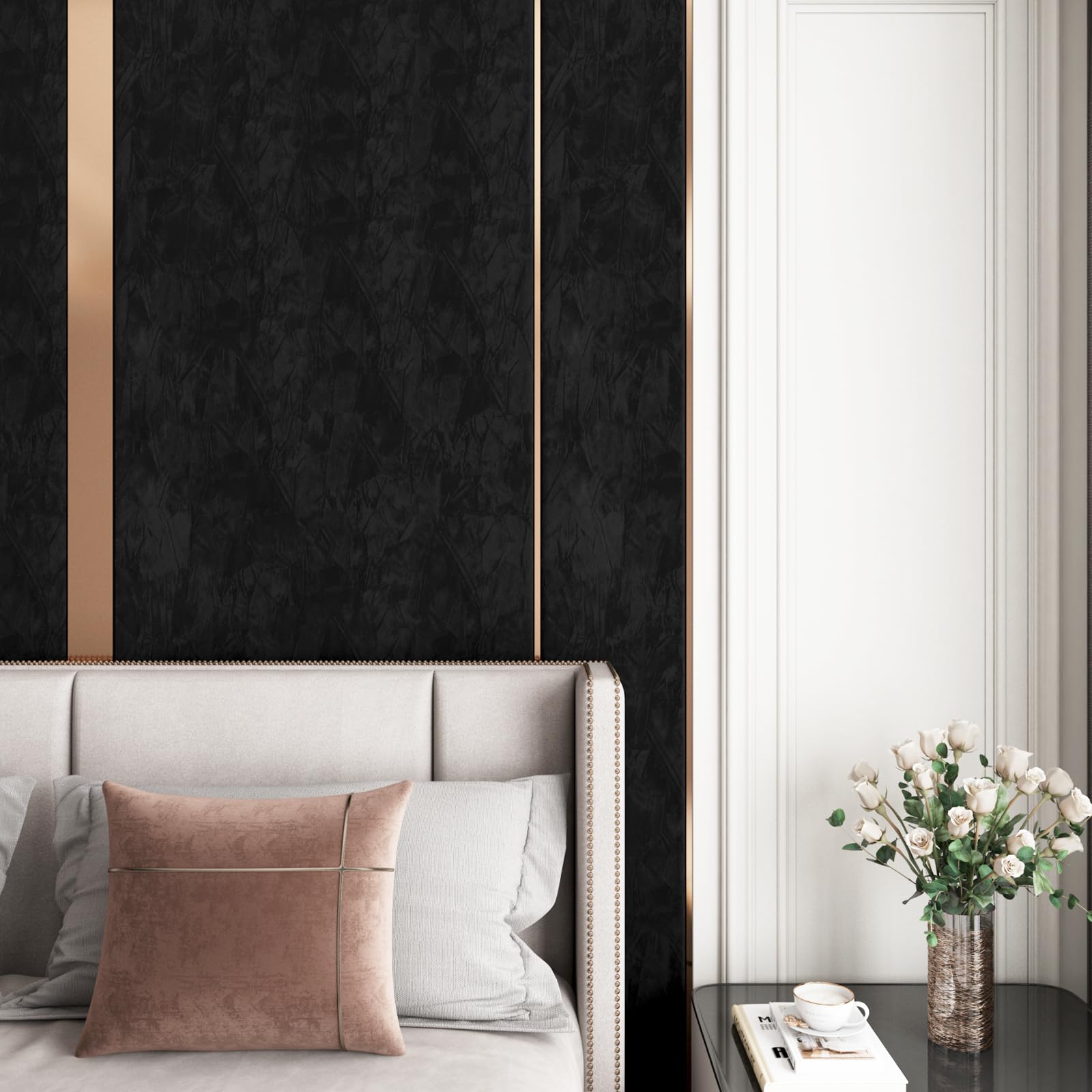 Yenhome Tapeta aksamitna, czarna, 60 x 300 cm, tapeta ścienna do salonu, samoprzylepna folia filcowa, welur, folia samoprzylepna, meble o wyglądzie materiału, folia dekoracyjna na ścianę, komodę