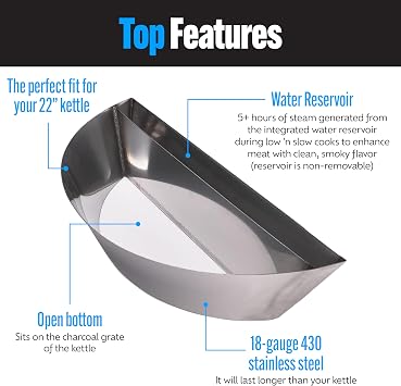 SnS Grills Slow N Sear Original Charcoal Basket for Weber 22 Kettle Two-Zone Smoker Attachment for Low and Slow BBQ, Reverse Sear Americas Test Kitchen Best Grill Accessory
