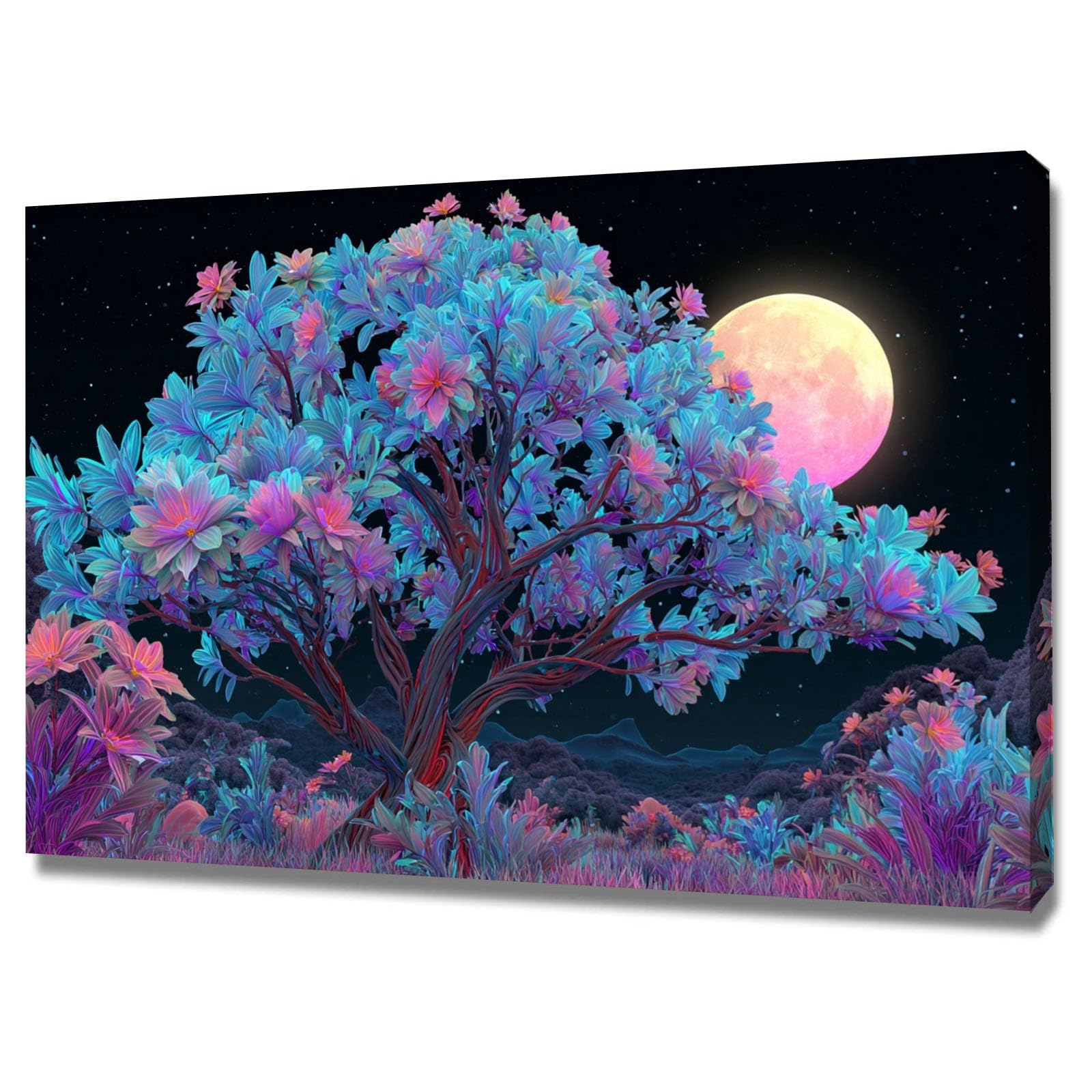 TODOAA Naturaleza Cuadro Árbol Abstracto Modernos Árboles del lago por la noche Decoracion Salon Lienzo, Dormitorios Para Comedor Oficina Pasillo Cocina Y Baño（Morado 1-50x70cm Enmarcado
