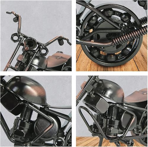 Miniatura 3 de Winterworm Modelo creativo de motocicleta con reloj, adorno de metal de hierro, figura de motocicleta de bronce retro para el día del padre,