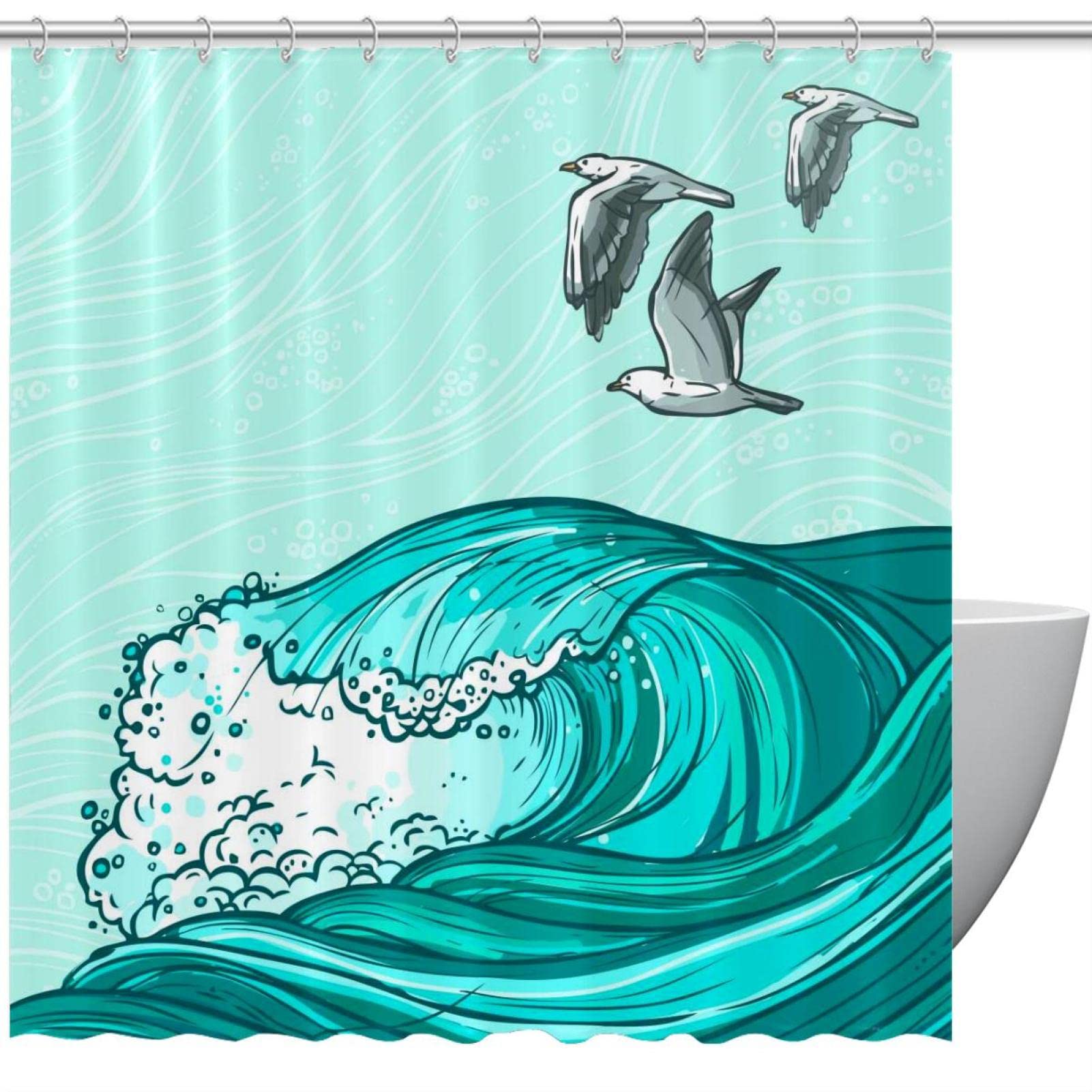 Rideau de douche Sea Waves anti-odeur - Dites adieu aux fuites d'eau sur le carrelage