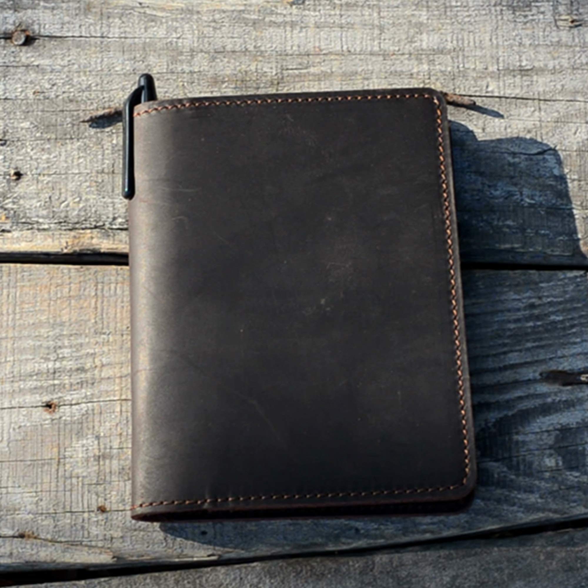 JJNUSA Compatible avec Rocketbook Mini couverture Smart Business faite à la main en cuir véritable vieilli pour carnet Moleskine avec porte-cartes Mini 8,9 x 14 cm Marron foncé