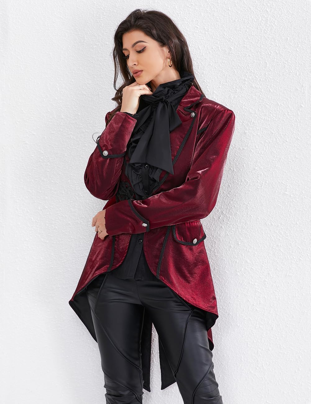 Women Gothic Lapel Suit Victorian Tailcoat Jackets Steampunk Outfits Medieval Pirate Coat - Image 6