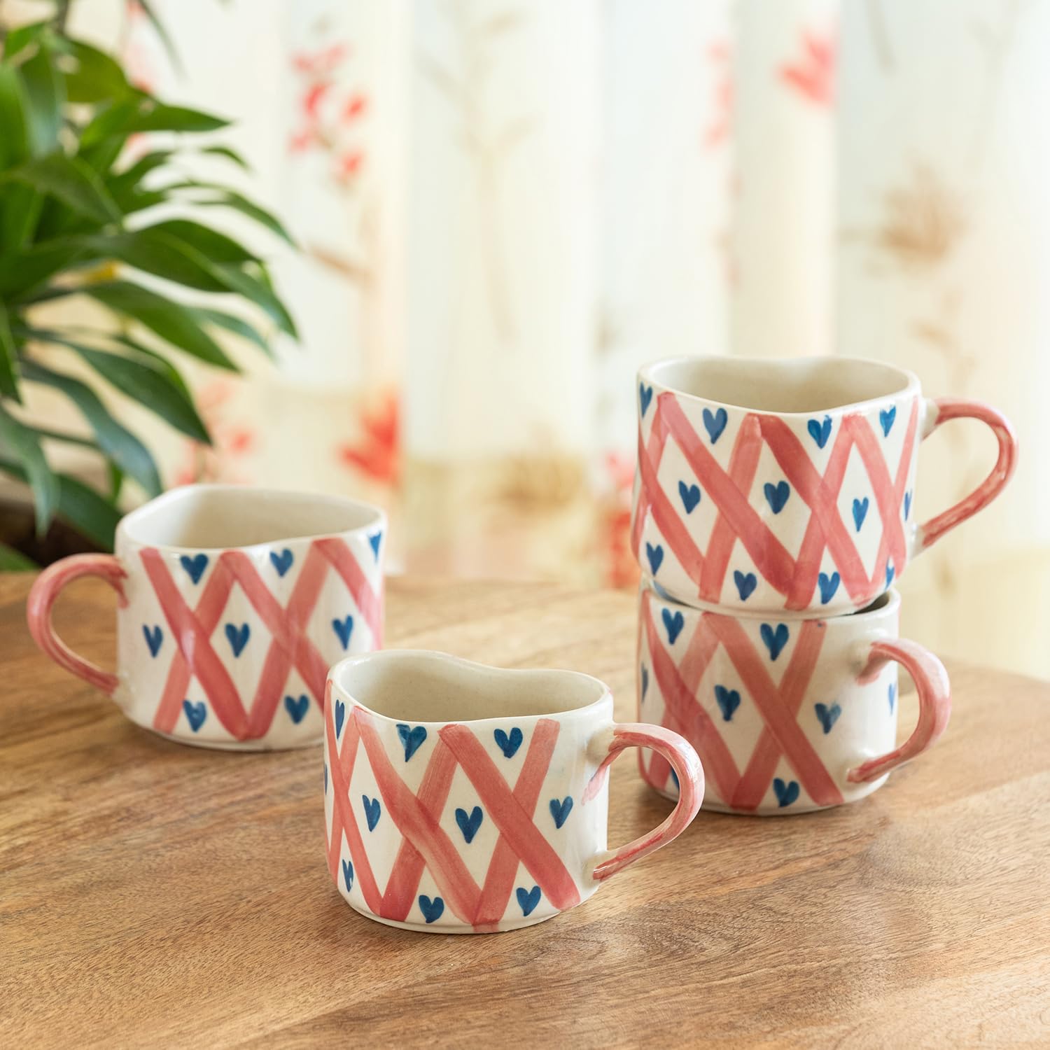 Colourful Hearts Ceramic Coffee Mugs - Set of 2 -9