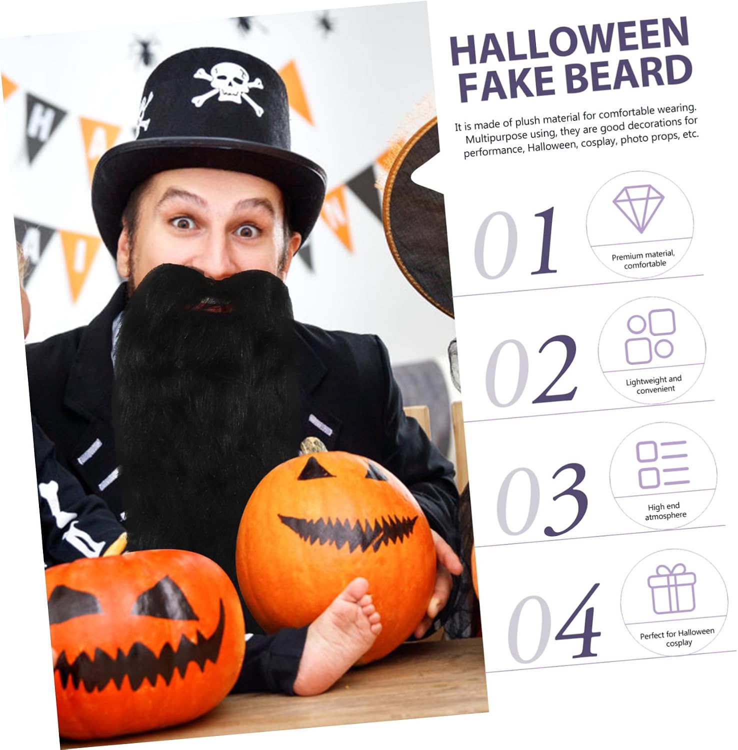 LIFKOME 3pcs Cosplay Fake Beard for Halloween Decorative Pirate Beard Comfortable Safe for Parties Events Eye-catching Accessory Natural Appearance