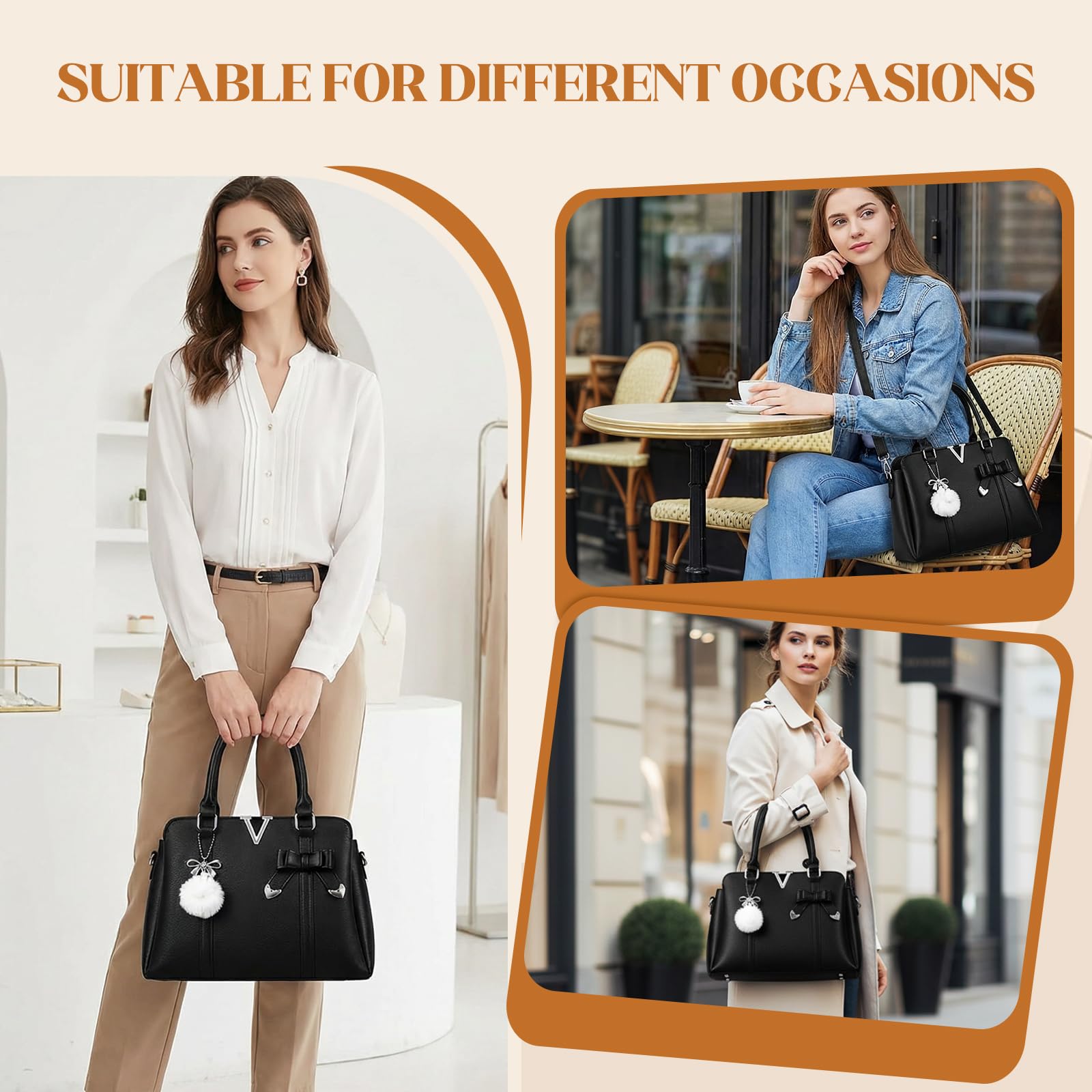 Sac à Main Femme,Sac a main noir,Sacs à Main Portés Main,Cuir PU,Cabas Femme Grand,avec portefeuille,Sac Fourre Tout,Multi Poche Plusieurs Compartiments,Pour Université Travail