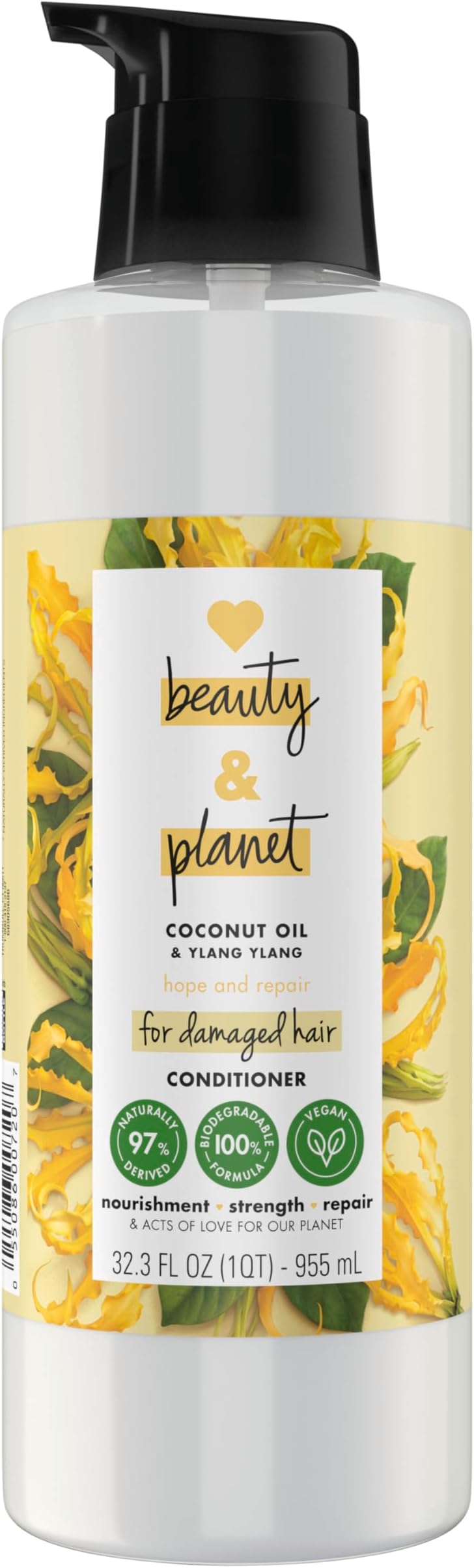 Love Beauty And Planet Hope and Hair Repair Conditioner for Dry Hair and Split Ends Coconut Oil & Ylang Ylang Vegan Damaged Hair Treatment 32.3 oz, multi, 32.3 Fl Oz (Pack of 1)