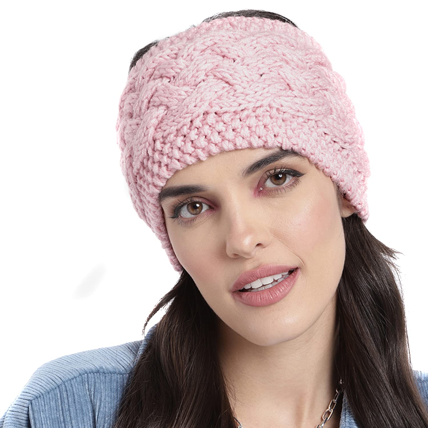 magic needles Winter Woolen Earwarmer Earmuff Handmade Womens Headband (2603 Pink Criss Cross)-picture-20