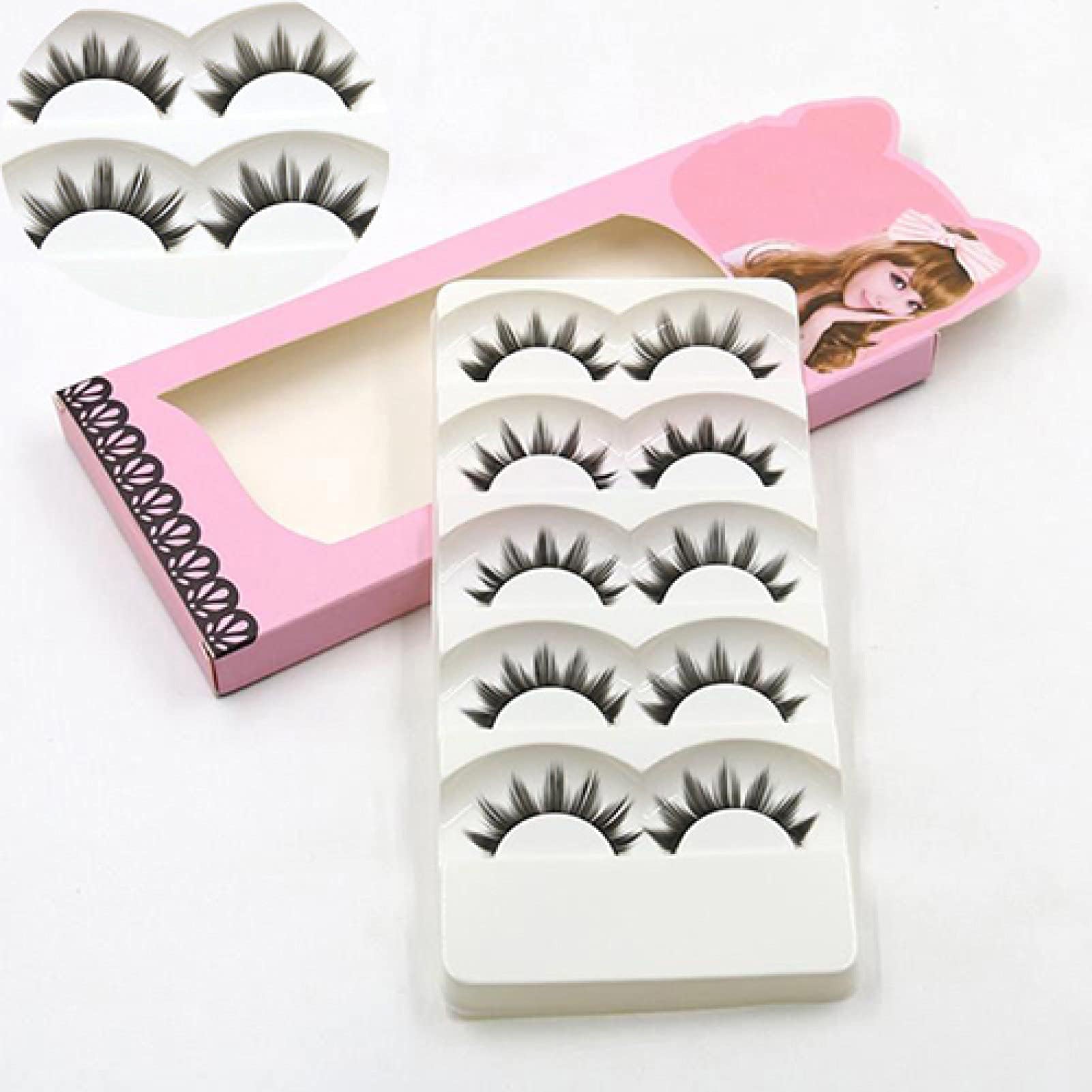 Nature Fluffy Long Soft False Eyelashes,5 Pairs Soft Long Makeup Thick False Eyelashes Eye Lashes Natural Handmade For Women Girls, Black