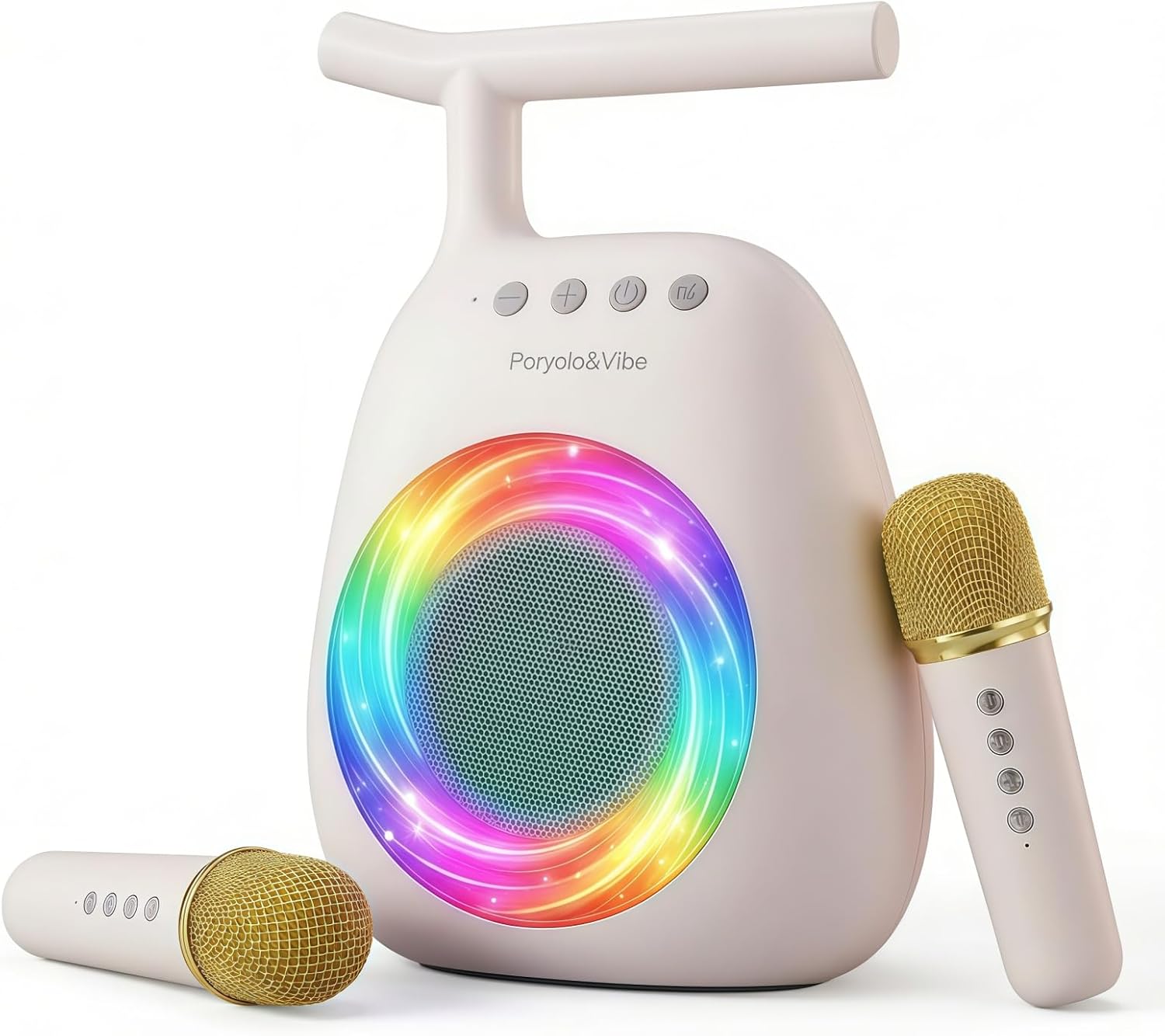 Karaoke Machine for Adults Kids, Mini Portable Bluetooth Speaker with 2 Wireless Microphone LED Lights, Supports USB/TF/AUX，Karaoke Toys for Family Party, Birthday Gift for Party