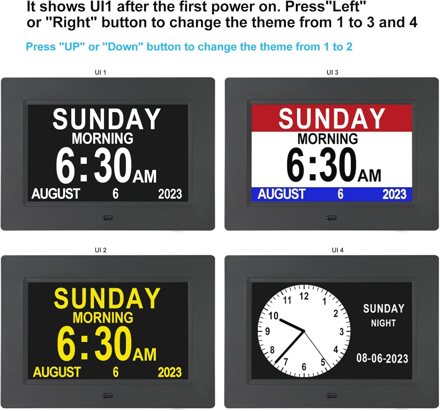 TSITSC 7 Inch Digital Day of The Week Clock Extra Large Non-Abbreviated Dementia Day and Date Time Clocks for Seniors Elderly Impaired Vision Memory Loss 12 Alarm Reminders + Auto-Dimming