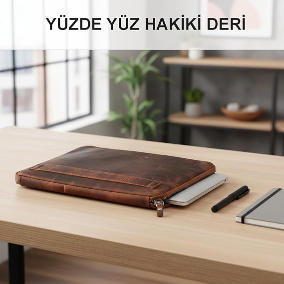 Vintage Hakiki Deri Çanta 2 Kartlık 2 Cep I 14 İnç Uyumlu | El Yapımı MacBook Kılıfı