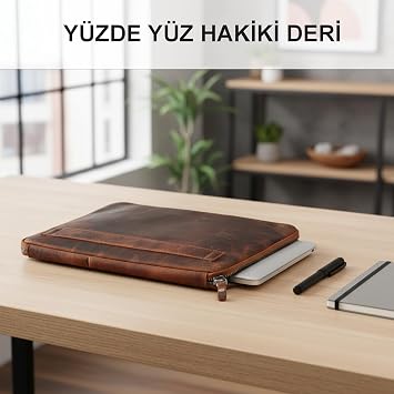 Vintage Hakiki Deri Çanta 2 Kartlık 2 Cep I 14 İnç Uyumlu | El Yapımı MacBook Kılıfı